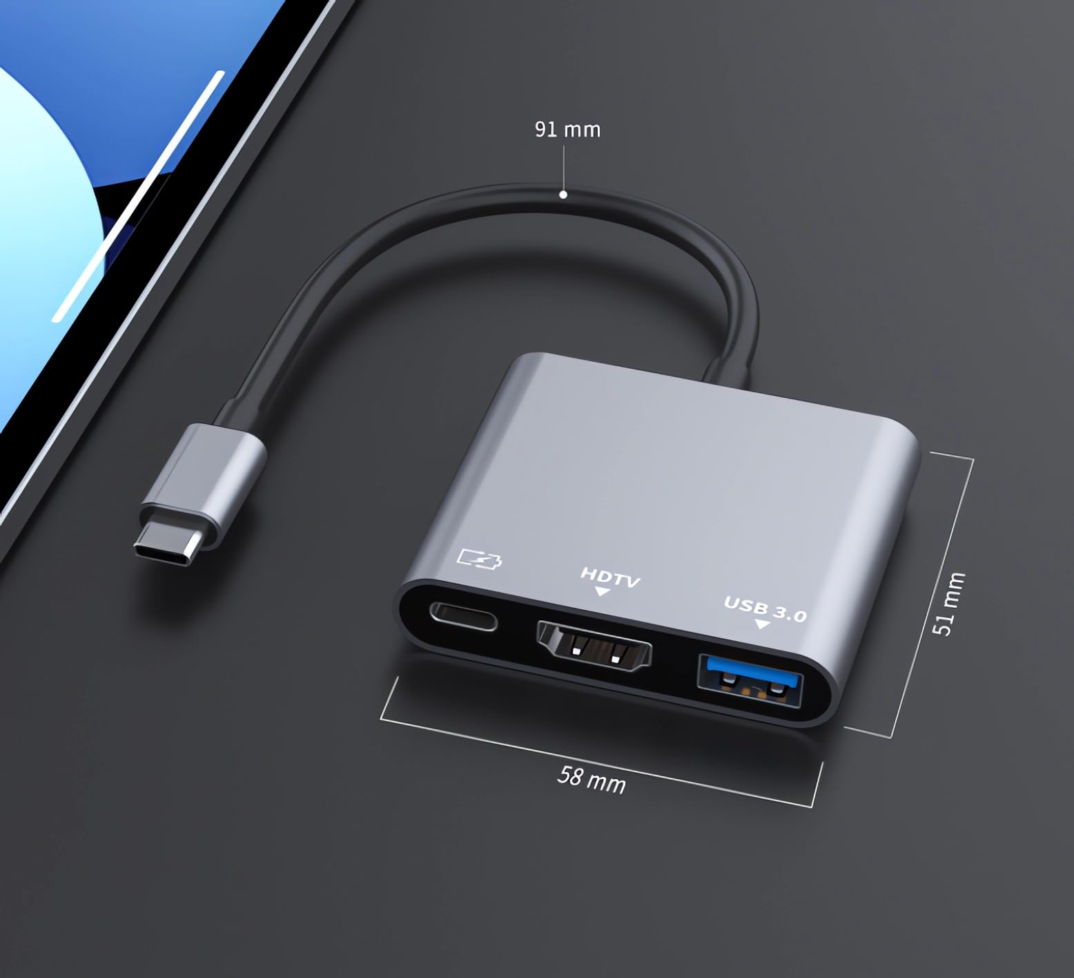 USB C Hub 4K HDMI Multiport Adapter with Fast Charging Port & USB 3.0 - Compatible with MacBook Pro M1/Air M1/iMac/XPS/Laptops (Grey) - Perfect for Home Office, Travel & Conference Presentations
