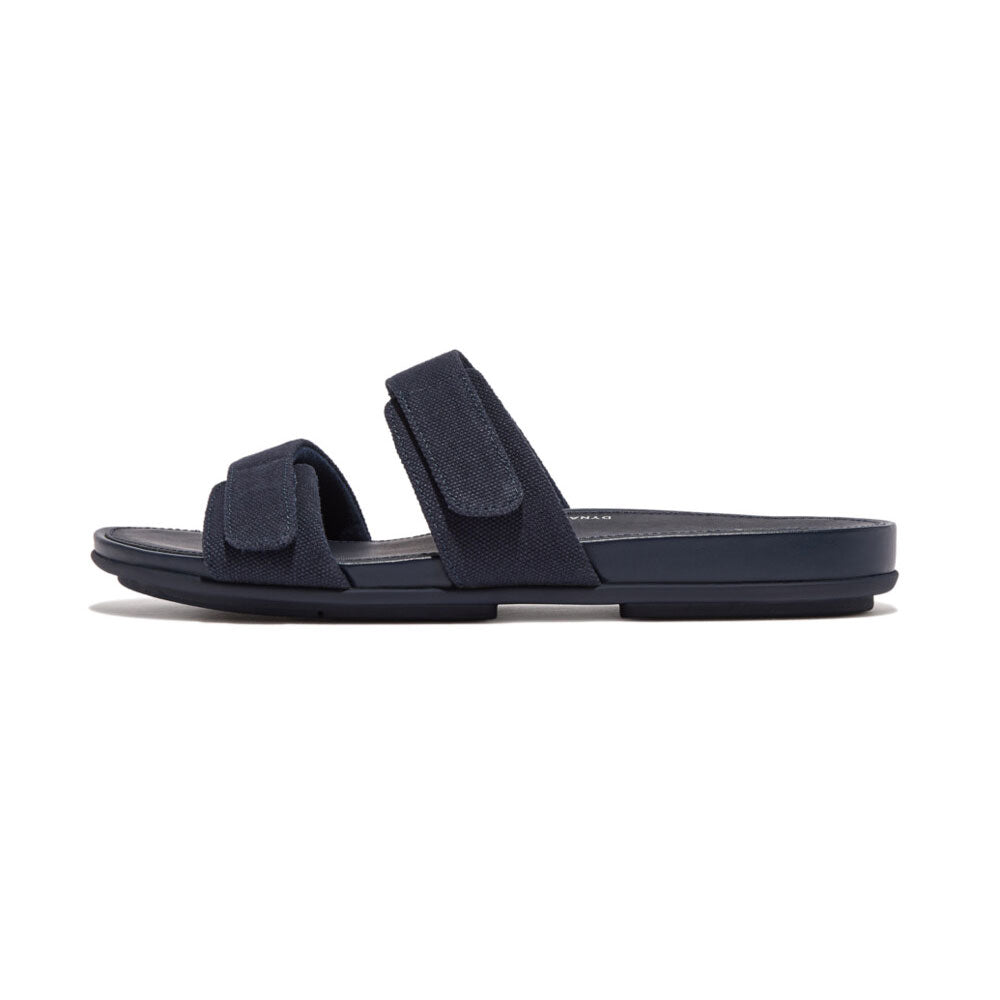 FitFlop Gracie Canvas Slide Sandals for Women - Comfortable Slip-On Summer Shoes in Midnight Blue | Perfect for Beach, Pool, and Casual Outings