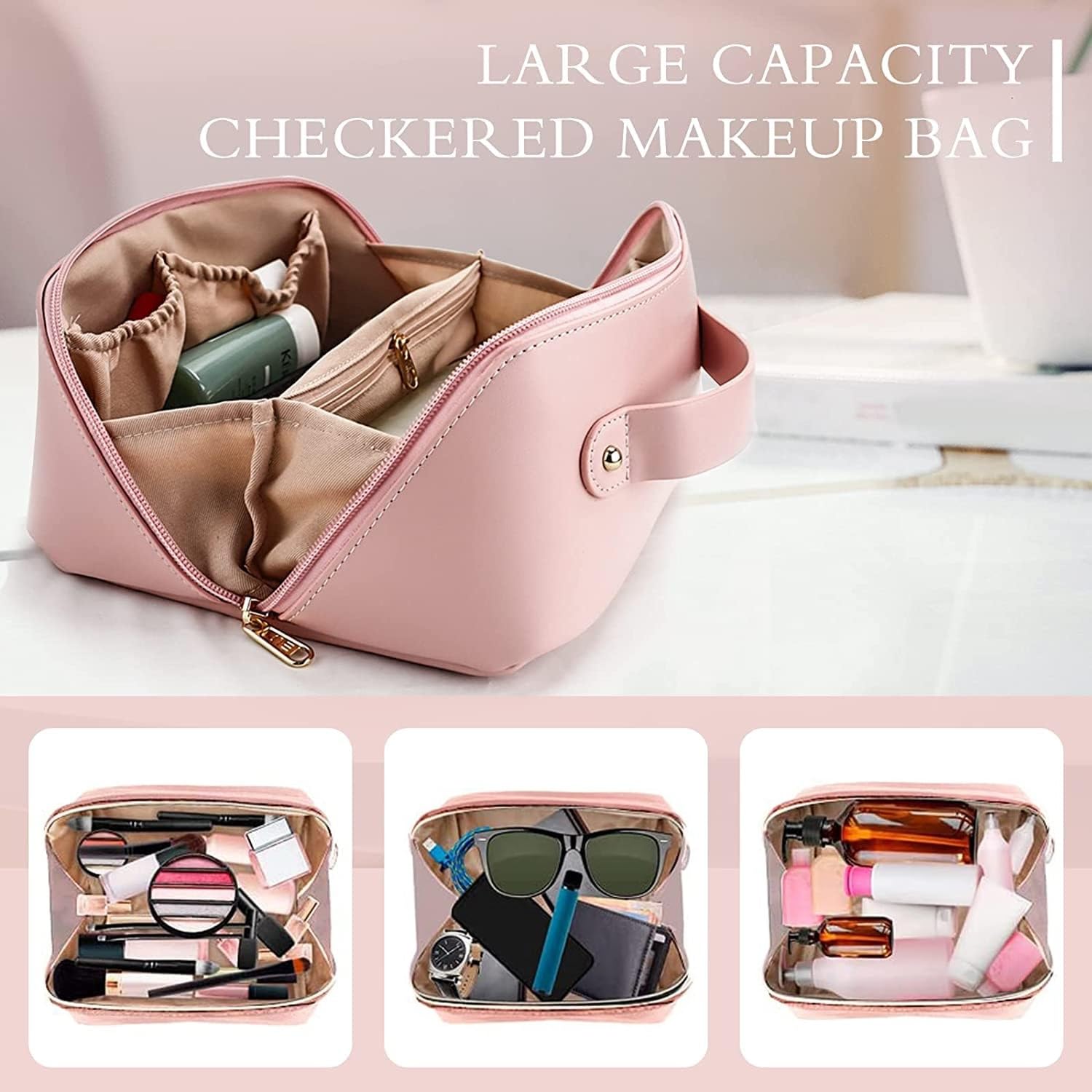 Sunaina Professional Nylon Cosmetic & Toiletry Organizer Bag with Adjustable Compartments - Perfect for Travel, Makeup Storage, and Beauty Accessories Organization (Design-2)