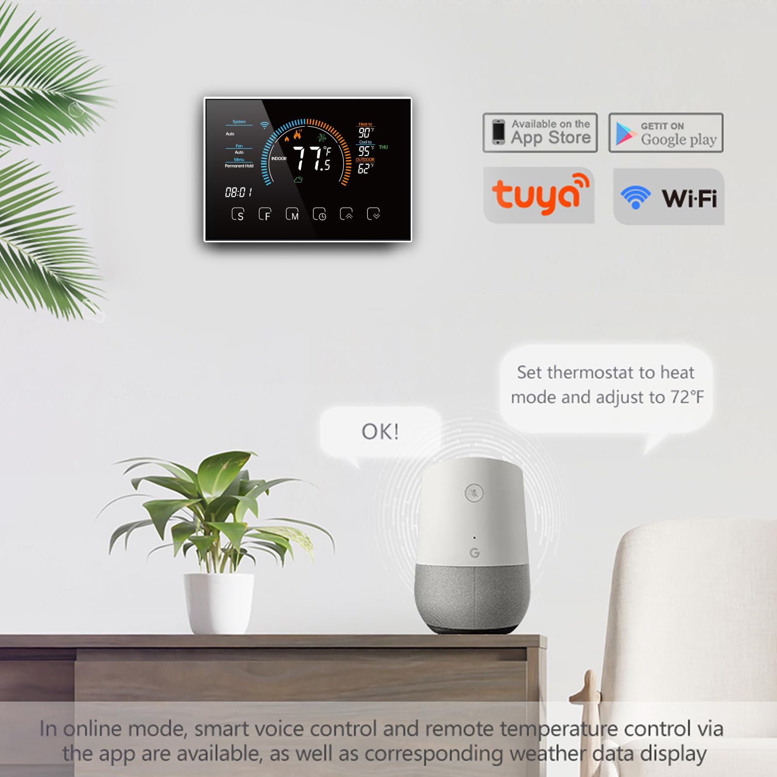 Smart WiFi Thermostat for Home - DXstring Programmable Thermostat with Digital Display, 5+1+1 Schedule, Energy Saving, Voice/APP/Touch Control (Includes C-Wire Adapter) - Perfect for HVAC, Heat Pump & Smart Home Automation