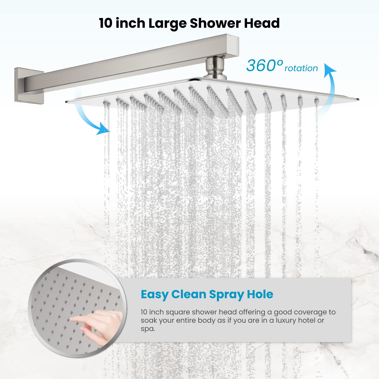 Gotonovo Rainfall Shower System - 10 Inch Square Shower Head with Handheld Spray & High Pressure Valve - Brushed Nickel Bathroom Faucet Set for Luxury Spa Experience at Home