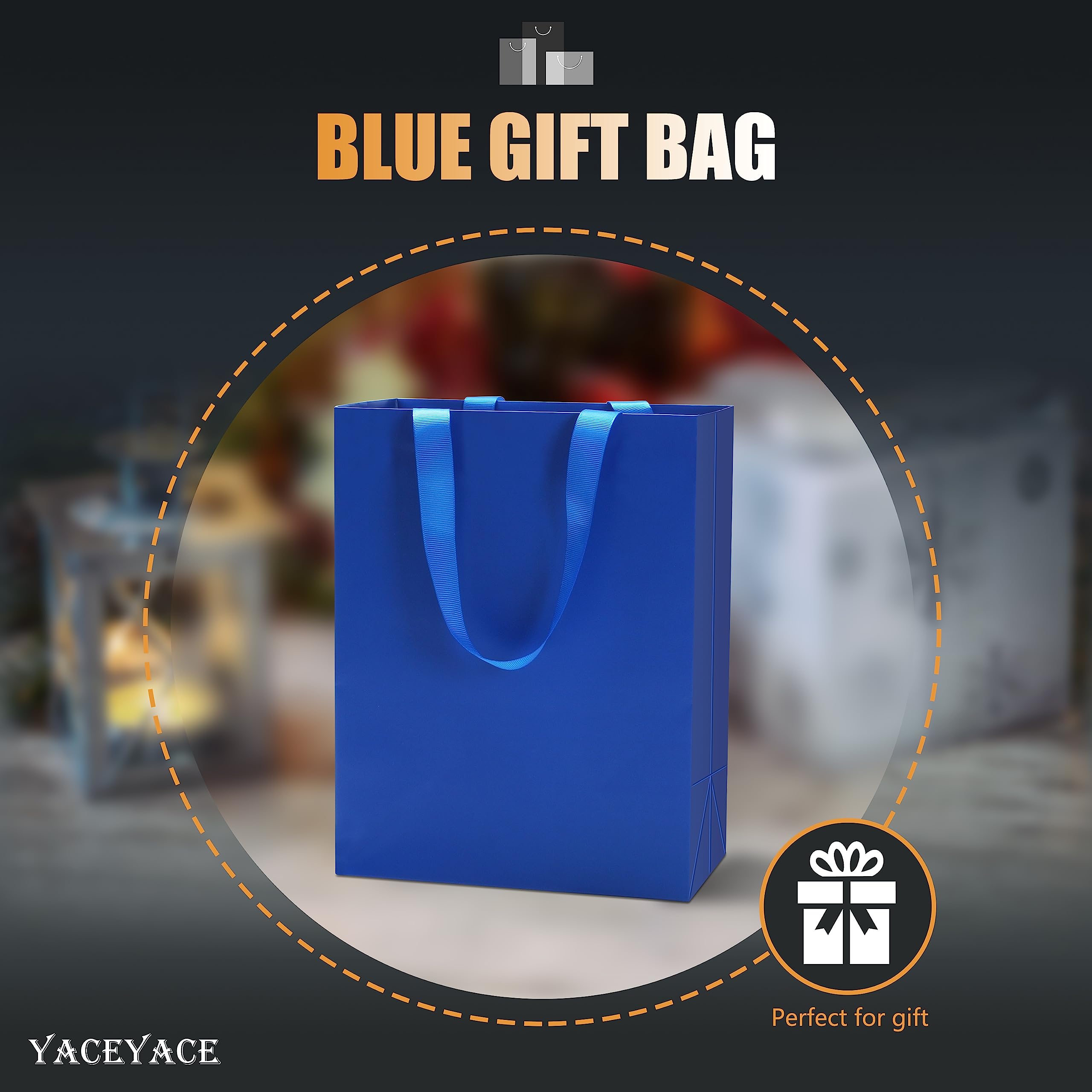 YACEYACE 20PCS Blue Gift Bags Bulk - 8x4.25x10.5 Inch Medium Paper Gift Bags with Ribbon Handles for Wedding, Birthday, Party Favors, Retail & Boutique | Elegant Gift Wrapping for Special Occasions