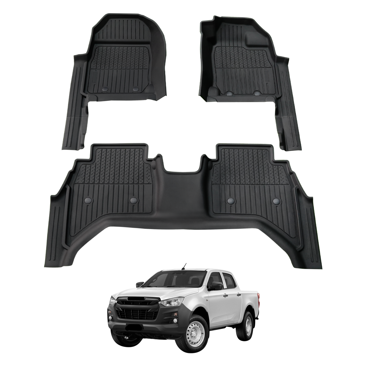 Premium 7D Injection Floor Mats for ISUZU D-MAX DMAX Dual Cab 2020-2024 - Custom Fit All-Weather Car Mats for Ultimate Protection & Style - Perfect for Off-Roading, Daily Commute & Family Adventures