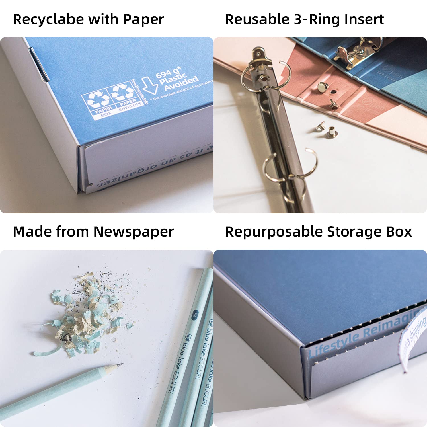 Eco-Friendly Blue Lake School & Office Supplies Kit - 22-Piece Plastic-Free Bundle with 3-Ring Binder, Folders, Pencils & Organizer Tray | Perfect for K-12, College Students & Office Use | Sustainable Back-to-School, Classroom & Work Essentials