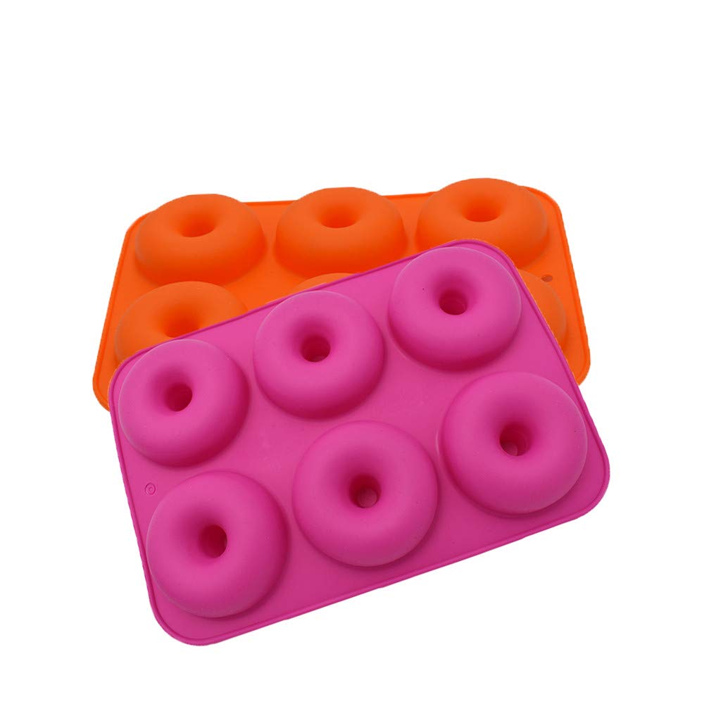 2-Piece Non-Stick Silicone Donut Baking Pan Set - Dishwasher Safe, Reusable Cake Molds for Perfect Homemade Donuts (Orange & Red) | Ideal for Birthday Parties, Baking Classes & Holiday Treats