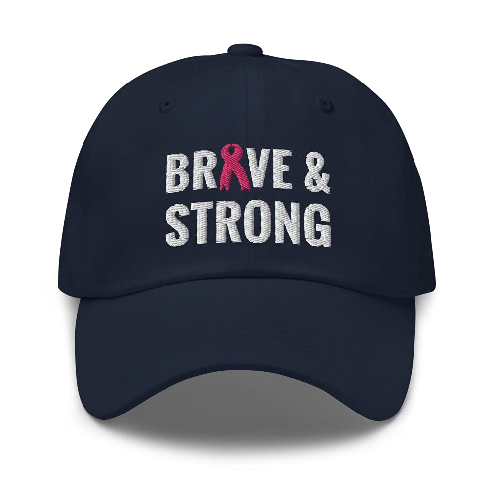 Brave & Strong Breast Cancer Awareness Embroidered Baseball Cap - Adjustable Cotton Dad Hat for Cancer Survivors - Pink Ribbon Design - Perfect for Support Groups, Fundraisers & Everyday Wear
