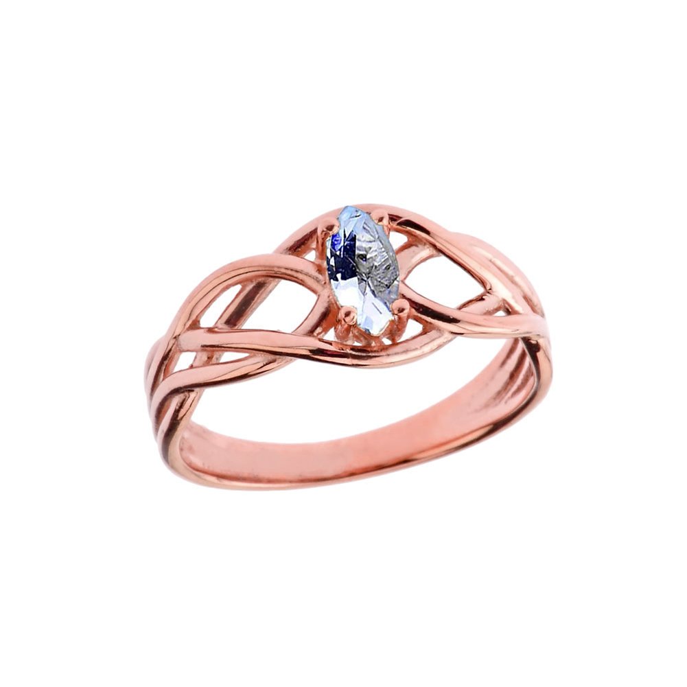 10k Rose Gold March Birthstone Celtic Knot Engagement & Promise Ring for Women - Size 9 | Aquamarine Jewelry Gift for Anniversary, Wedding, Valentine's Day