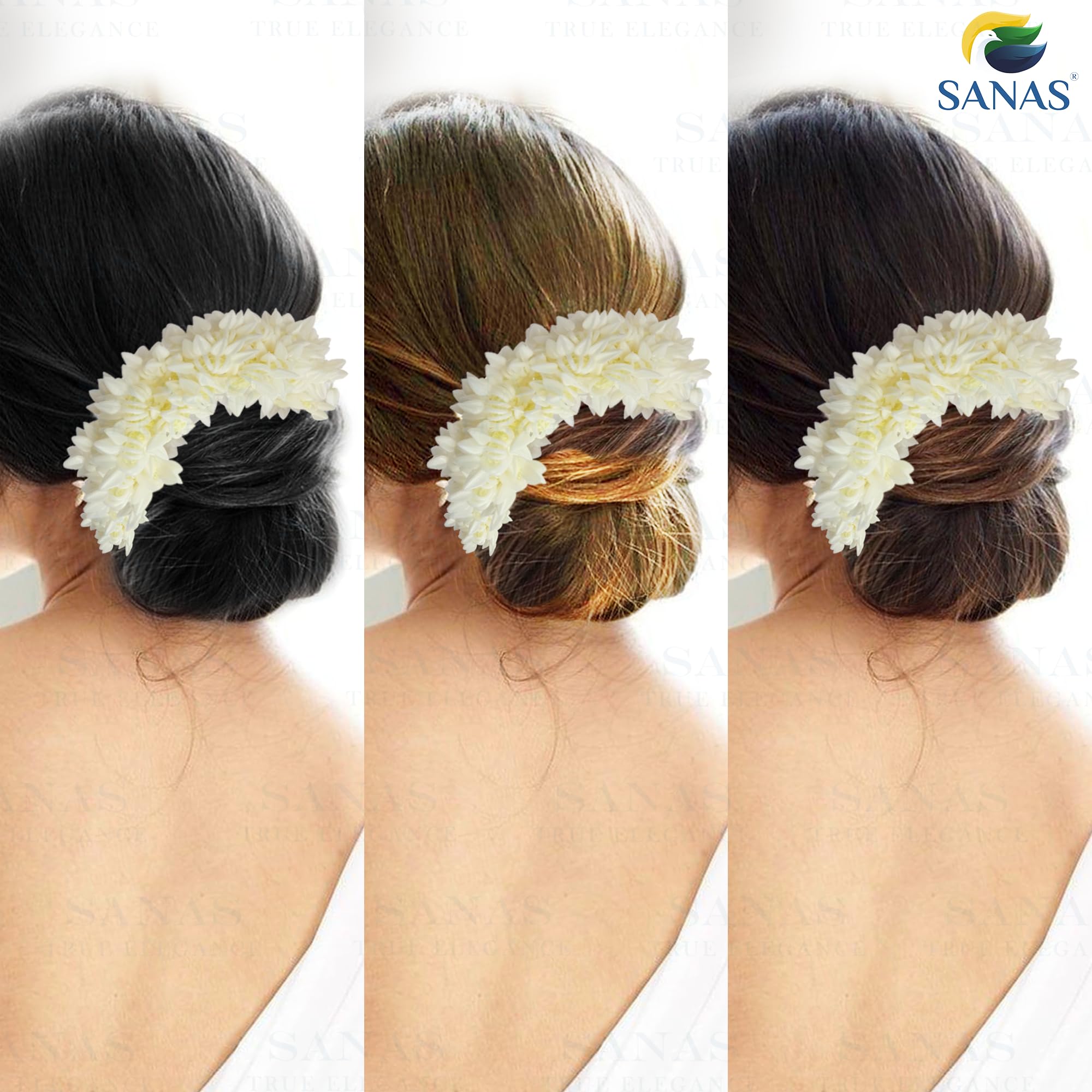 6pcs Stylish Scented Mogra Gajra Hair Accessories Set for Women - Wedding Hair Bun Flowers, Scrunchies & Artificial Hair Decor (White) | Perfect for Bridal, Party & Traditional Occasions
