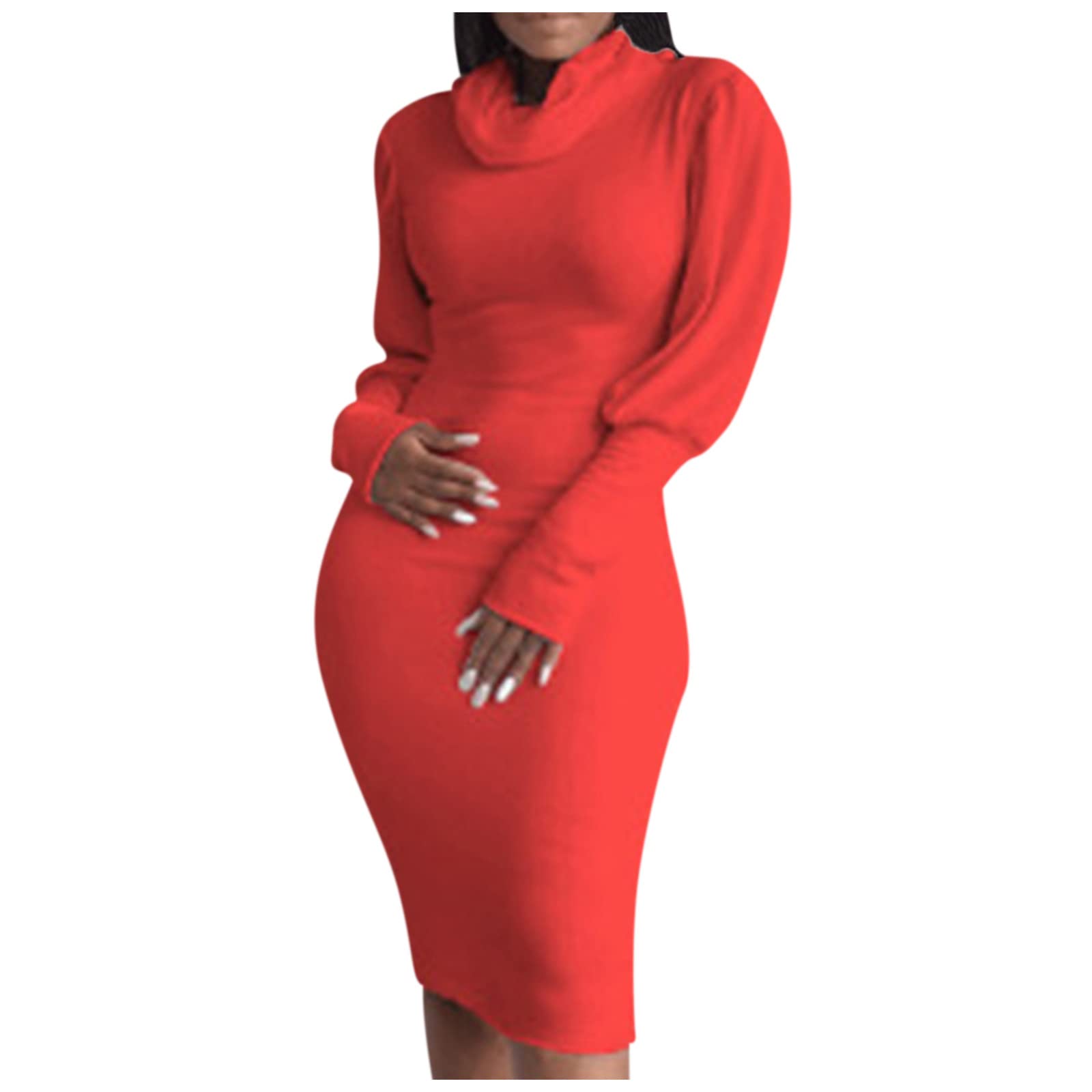 Twoker Women's Solid Color High Neck Slim Long Sleeve Wrap Dress - Casual Office Wear for Autumn Winter & Summer Seasons