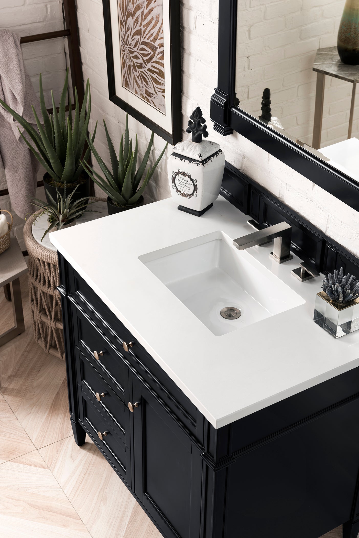 Brittany 36 Inch Black Onyx Bathroom Vanity with 3CM Classic White Quartz Countertop - Perfect for Modern Master Bathrooms & Powder Rooms