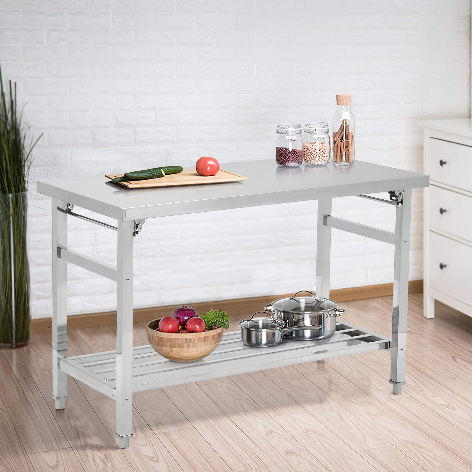 Stainless Steel Commercial Work Table - Heavy Duty Folding Food Prep Table for Restaurant Kitchen | Durable & Easy to Clean | Perfect for Food Preparation, Catering & Buffet Service