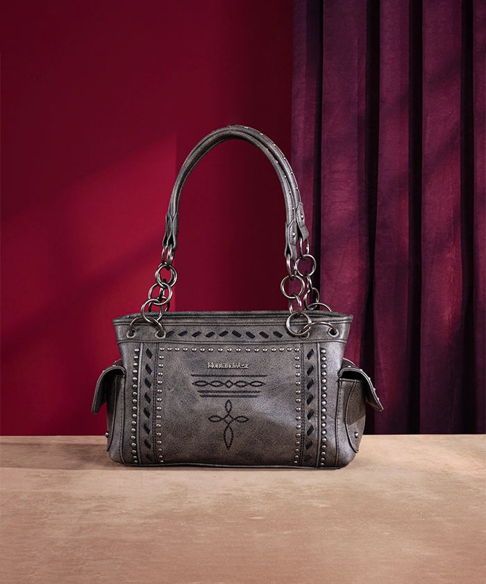 Montana West Whipstitch Studs Concealed Carry Satchel Purse - Stylish Women's Leather Crossbody Bag for Everyday Use, Travel & Work