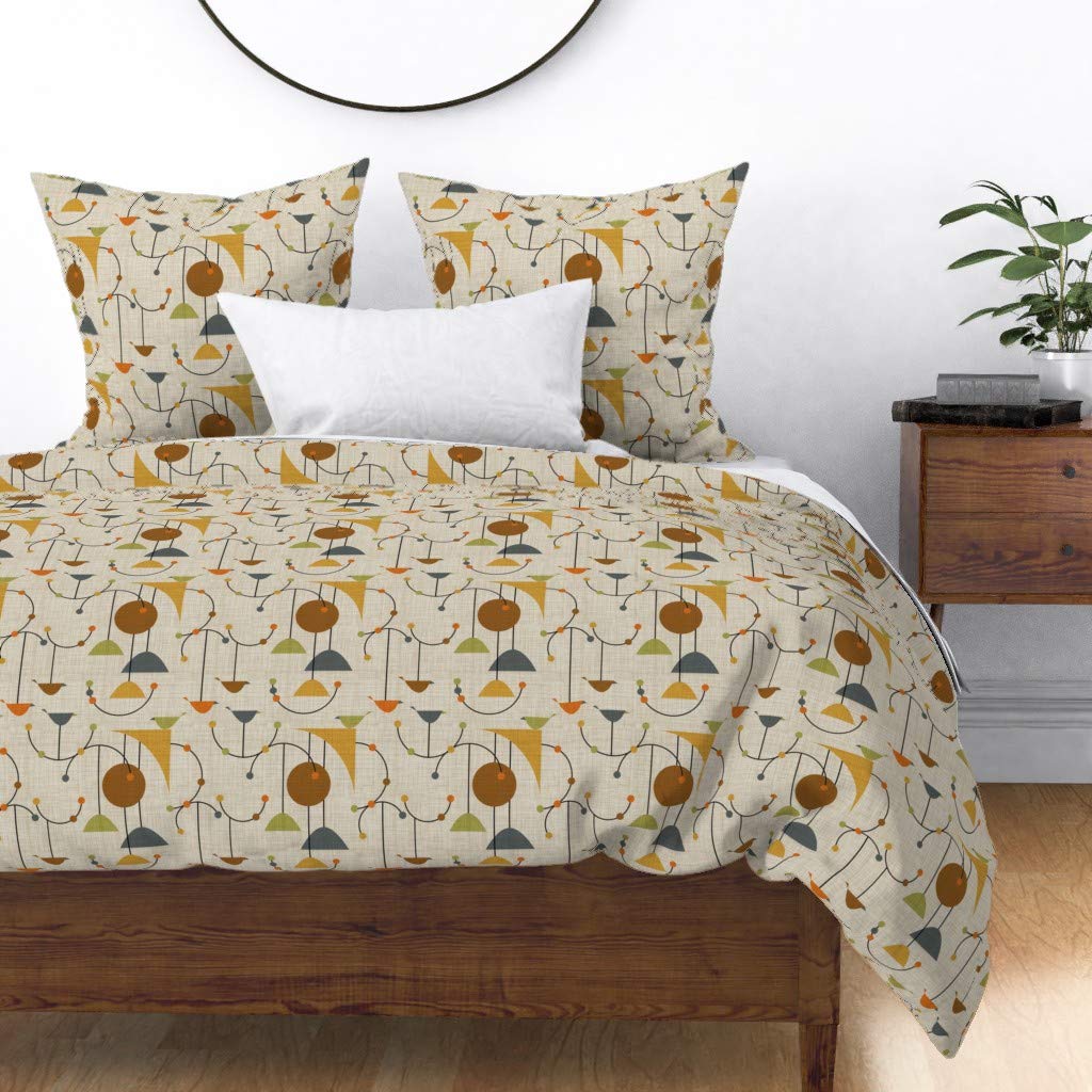 Mod Planets Mid Century Space Retro 1950s Geometric Abstract Vintage Print Cotton Sateen Duvet Cover - Full/Queen Size Custom Bedding for Modern & Vintage Home Decor | Perfect for Bedroom, Guest Room & Space-Themed Nursery