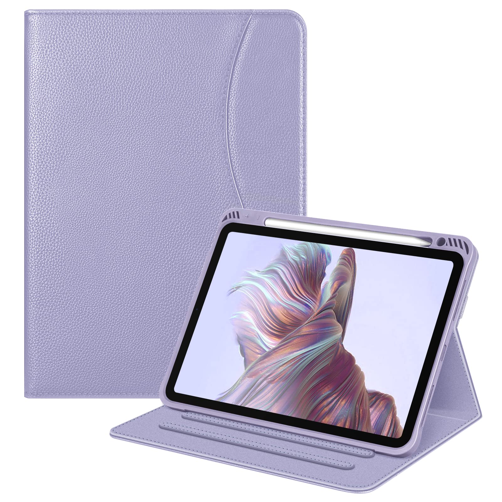 Fintie iPad Air 5th/4th Gen Case (10.9 Inch 2022/2020 Model) - Multi-Angle Stand Folio Cover with Pencil Holder & Storage Pocket, Soft TPU Protective Shell in Lilac Purple - Perfect for Work, Study & Travel