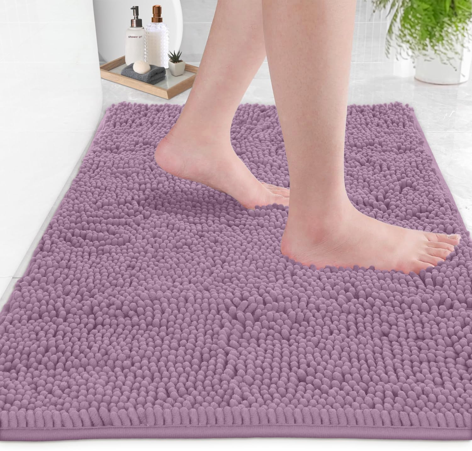 Ultra Soft Chenille Plush Bath Rugs - Non-Slip Microfiber Floor Mats for Bathroom, Kitchen, Entryway & Living Room (30x20 Inches, Mauve) - Perfect for Cozy Home Decor & High-Traffic Areas