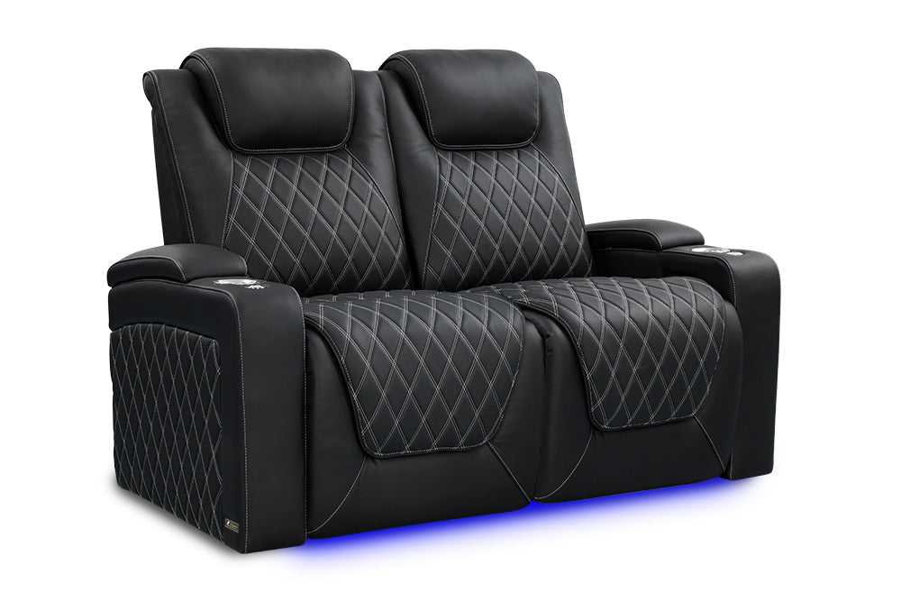 Luxury Oslo Genuine Leather Home Theater Seating Set of 2 - Valencia 2025 Collection, Onyx Black with Silver Stitching for Ultimate Comfort | Perfect for Home Cinemas, Media Rooms & Entertainment Spaces
