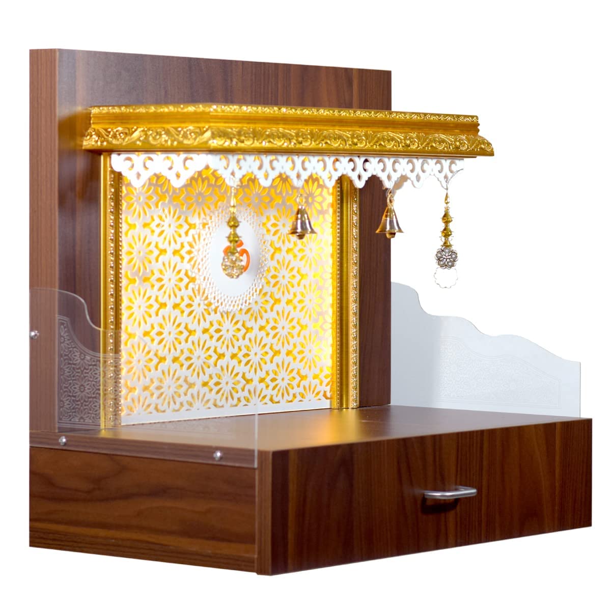 Handcrafted Wooden Mandir for Home Temple - Brown Prayer Altar with LED Lights | Perfect for Pooja Room, Meditation Corner & Spiritual Decor