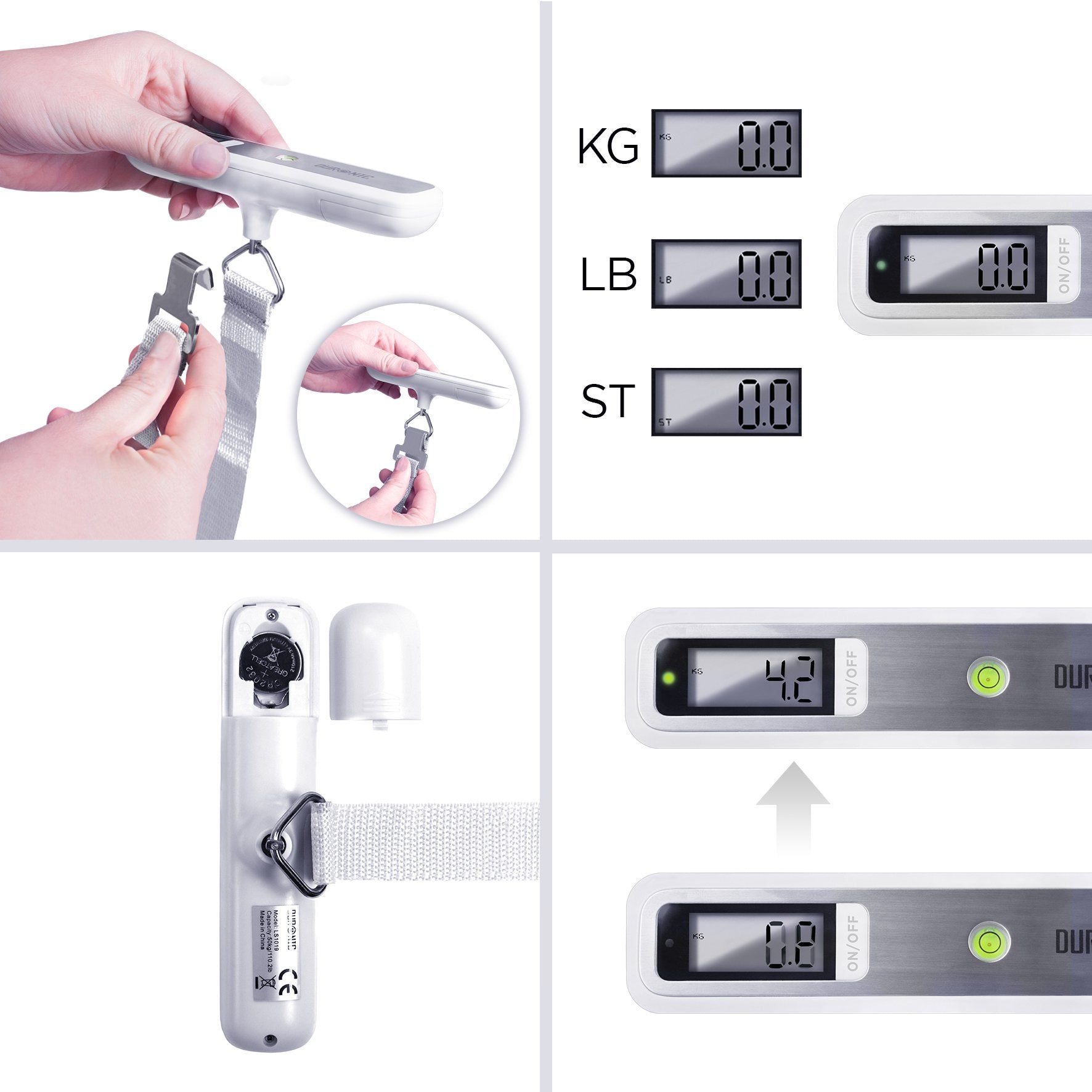 Duronic LS1018 Digital Luggage Scale - 50KG Capacity with Straps & Batteries - Portable Suitcase & Bag Weight Scale for Travel, Outdoor, Home Use - Perfect for Airports, Camping, and Moving