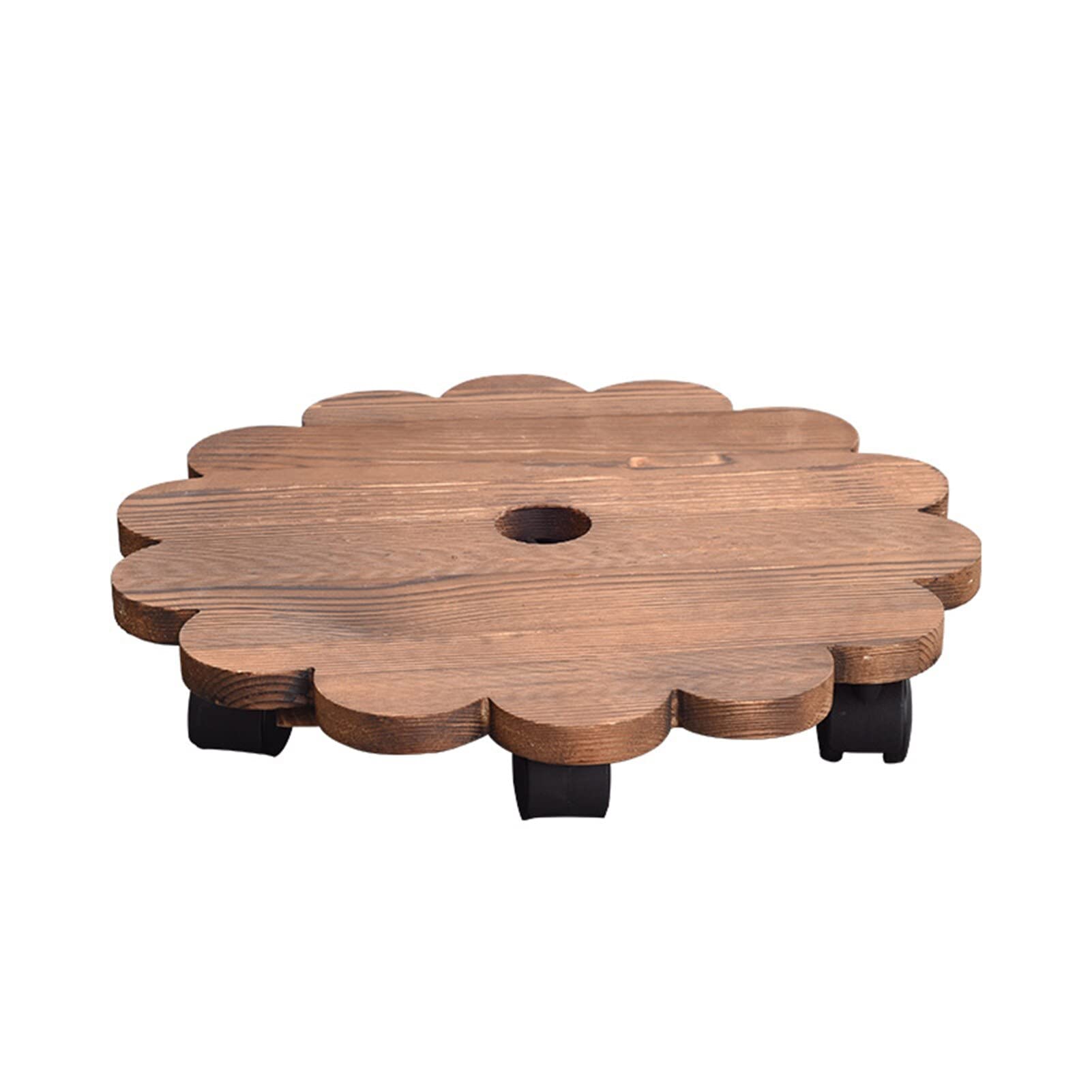 Solid Wood Removable Plant Pot Stand with Casters - Round Wooden Base Holder for Succulent, Flower & Indoor Plants - 25CM (Perfect for Home Decor, Garden & Office Use)