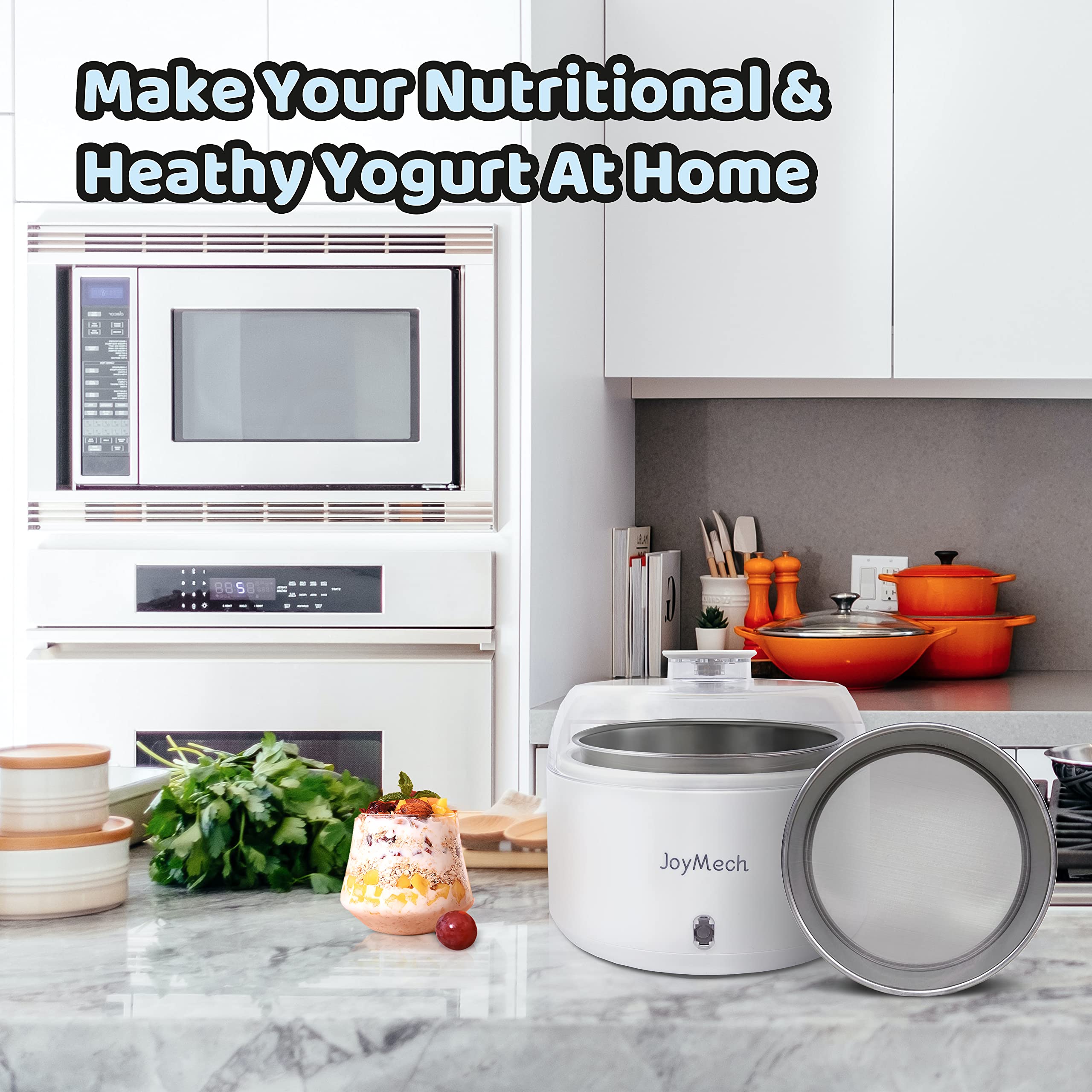 Compact Yogurt Maker Machine with Strainer - 1 Quart Stainless Steel Greek Yogurt Maker with Constant Temperature Control - Perfect for Homemade Yogurt, Natto, Kefir - Ideal for Healthy Breakfast, Snacks & Probiotic Recipes