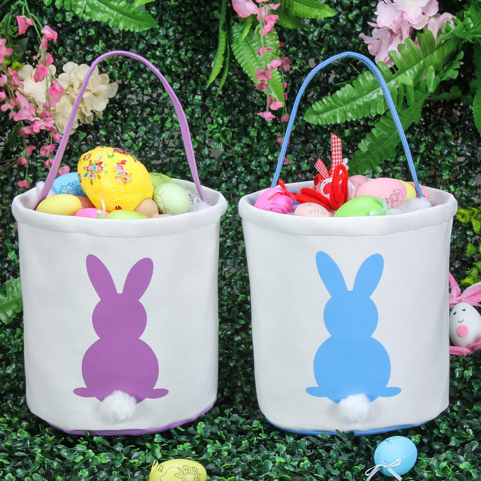 Personalized Easter Bunny Basket - Cotton Canvas Candy Egg Bag with Fluffy Tail, Kids Easter Gift for Egg Hunt & Party Favors | Perfect for Easter Celebrations, Classroom Treats & Spring Decorations