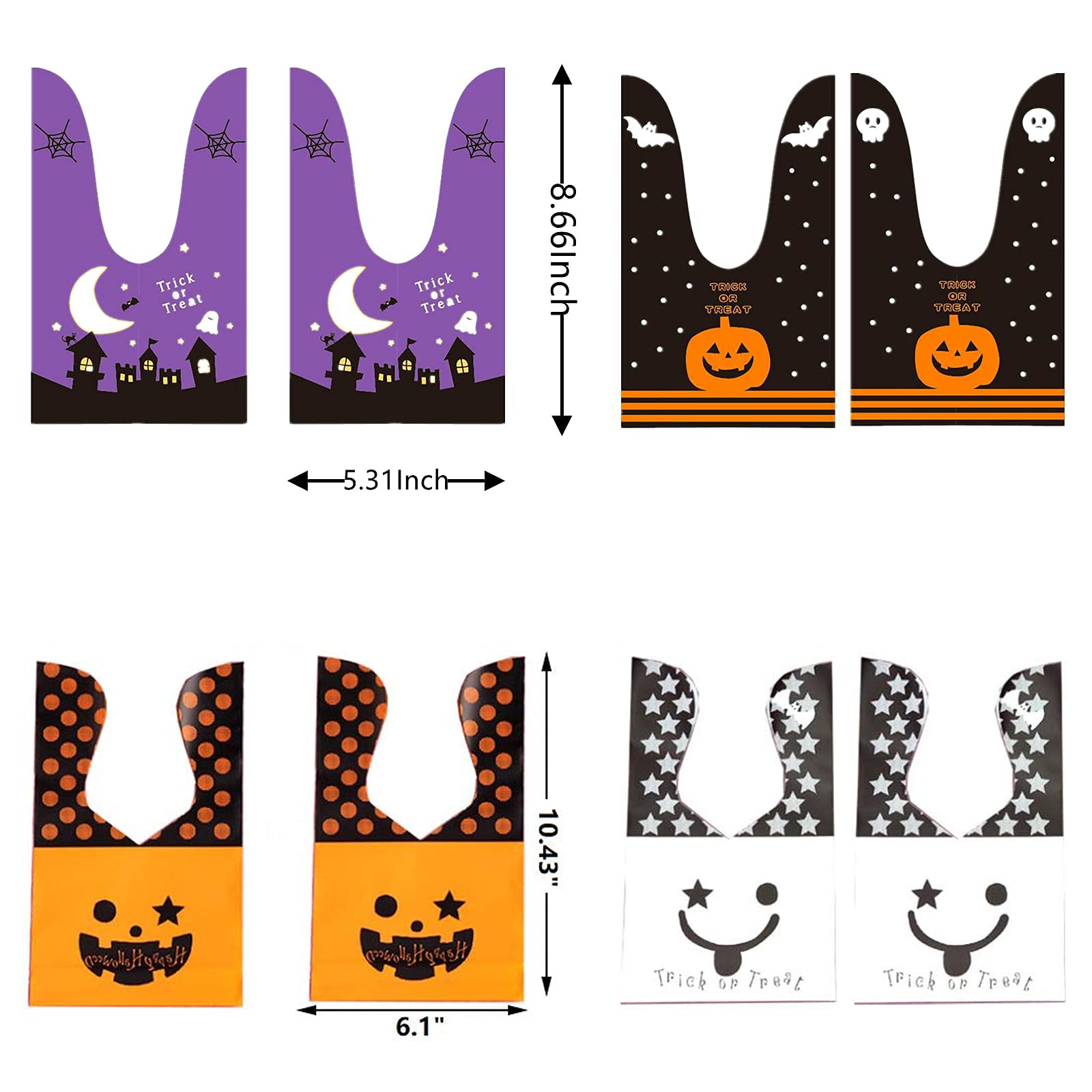 Hikkcos 100 PCS Halloween Treat Bags - Drawstring Candy Party Favor Bags for Kids, Halloween Goodie Bags for Chocolate, Cookies & Snacks - Perfect for Trick or Treat, Classroom Parties & Halloween Decorations