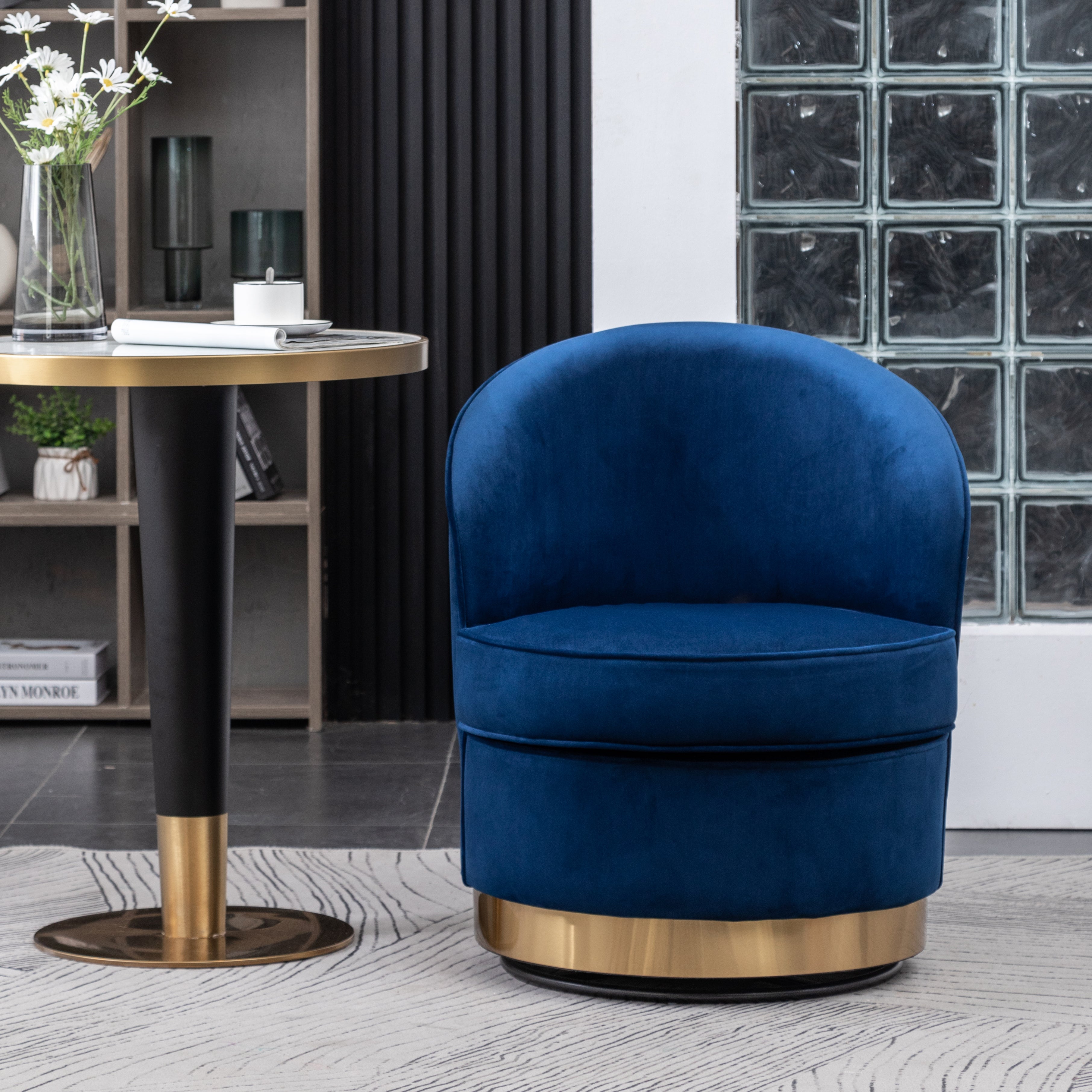 Roundhill Furniture Wania Contemporary Velvet Swivel Chair - Modern Accent Chair with 360° Rotation for Living Room, Bedroom & Office - Plush Velvet Upholstery & Sturdy Metal Base
