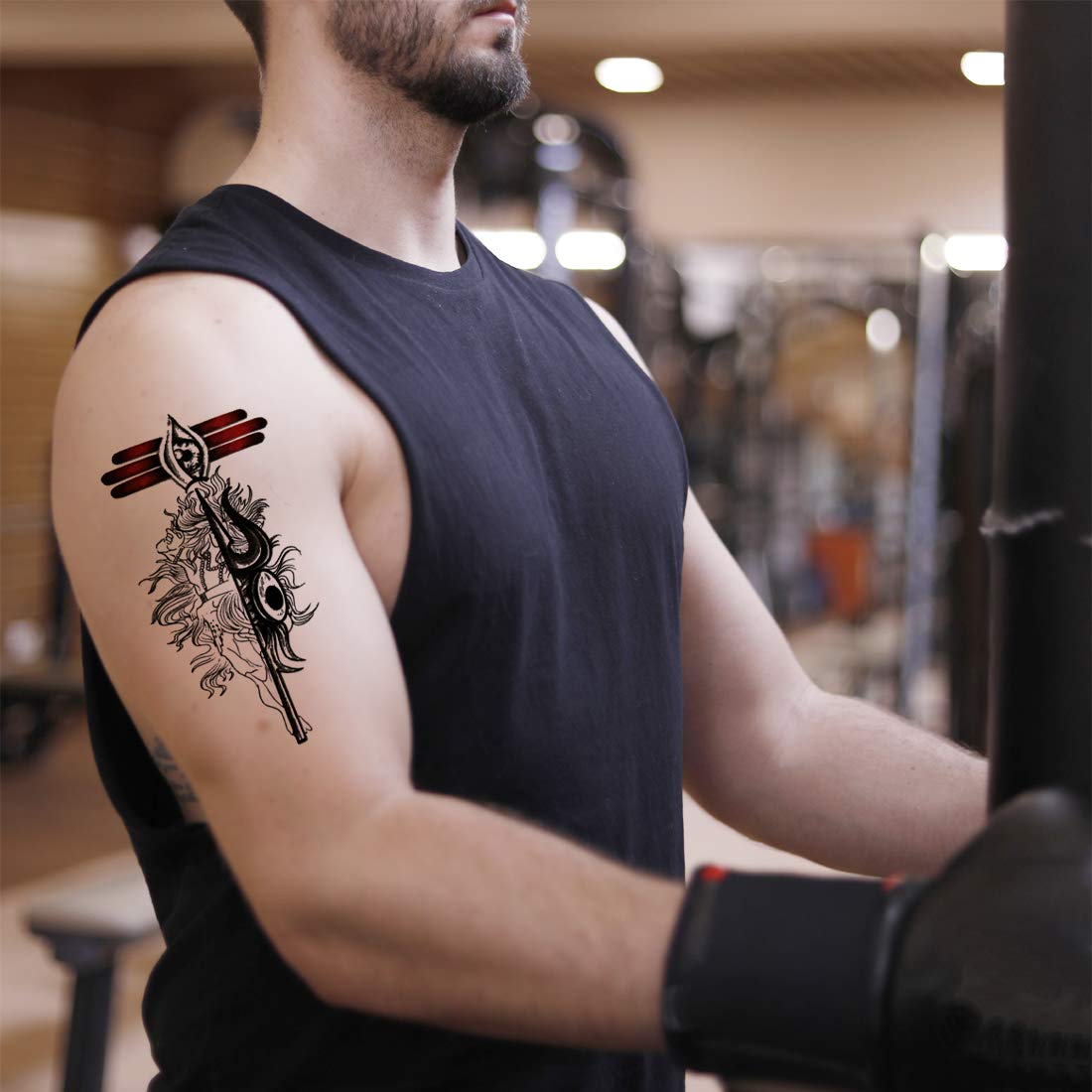 Shiv Trishul Damru Eye Temporary Tattoo for Men & Women - Waterproof Body Art for Festivals, Parties & Spiritual Events