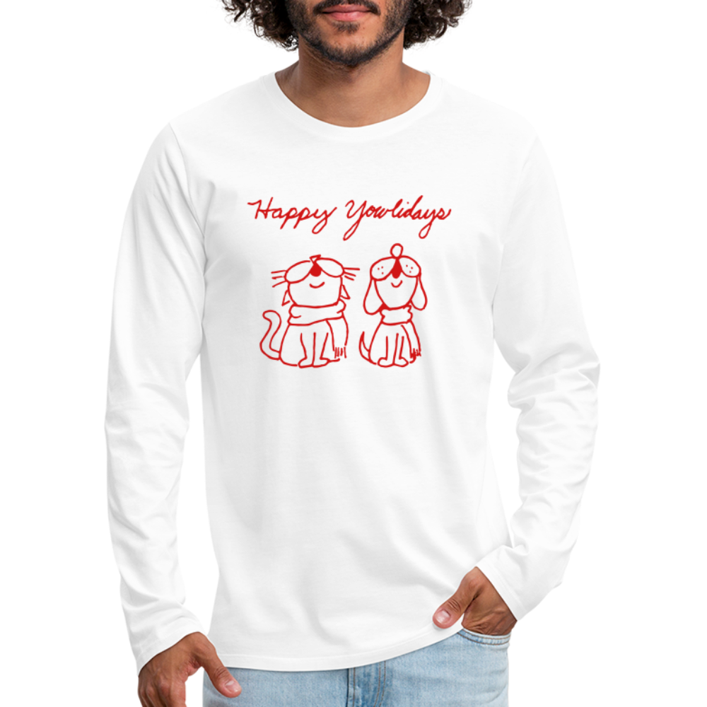 Happy Yowlidays Classic Premium Long Sleeve T-Shirt for Men & Women - Soft Cotton Holiday Shirt for Christmas Parties & Family Gatherings