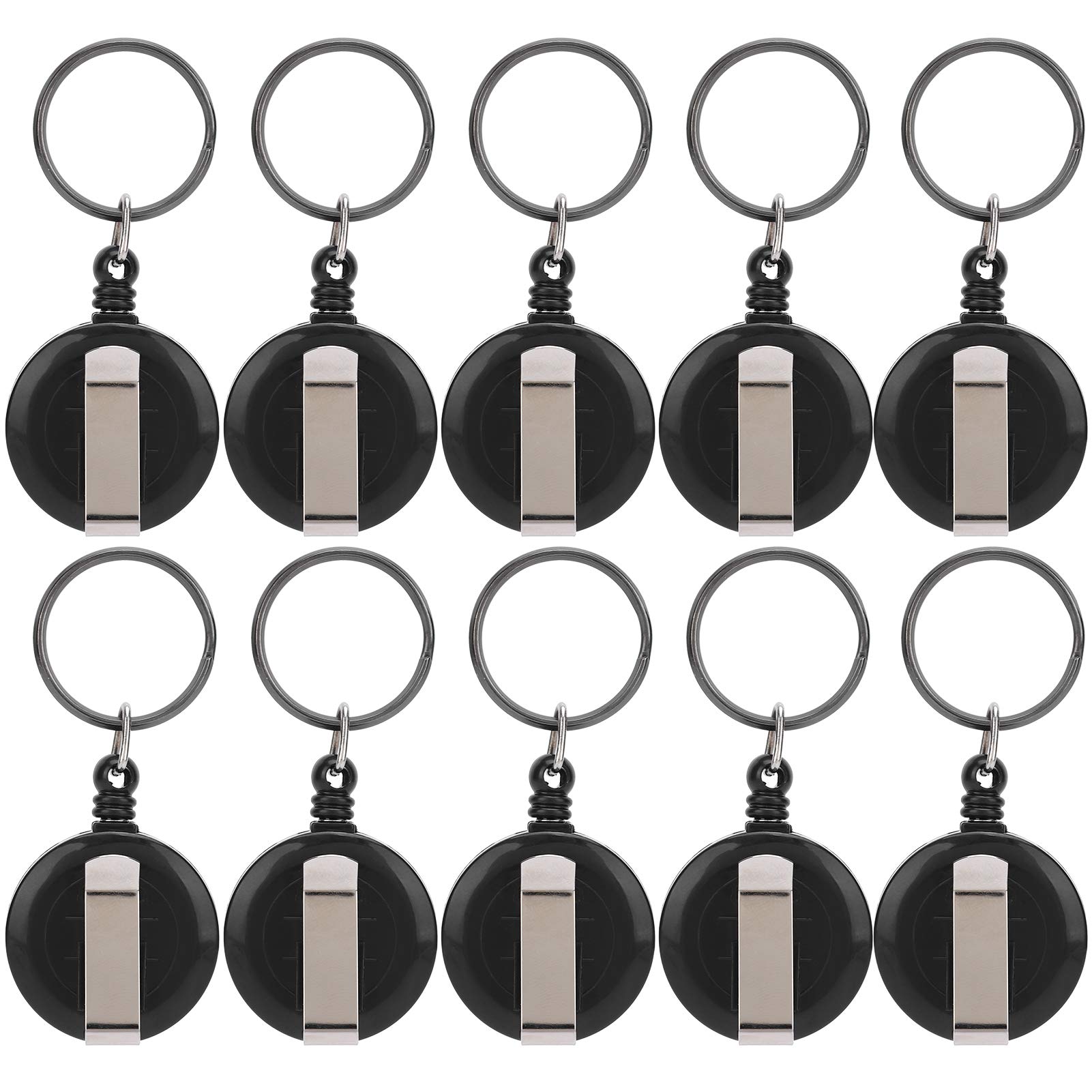 Nofaner 10Pcs Retractable Key Chain Set - Carabiner Key Holder, Badge Reel with Nylon Rope, Telescopic Key Ring & Easy Pull Buckle - Anti-Theft Portable Keychain for Office, Home, Gym & Outdoor Activities