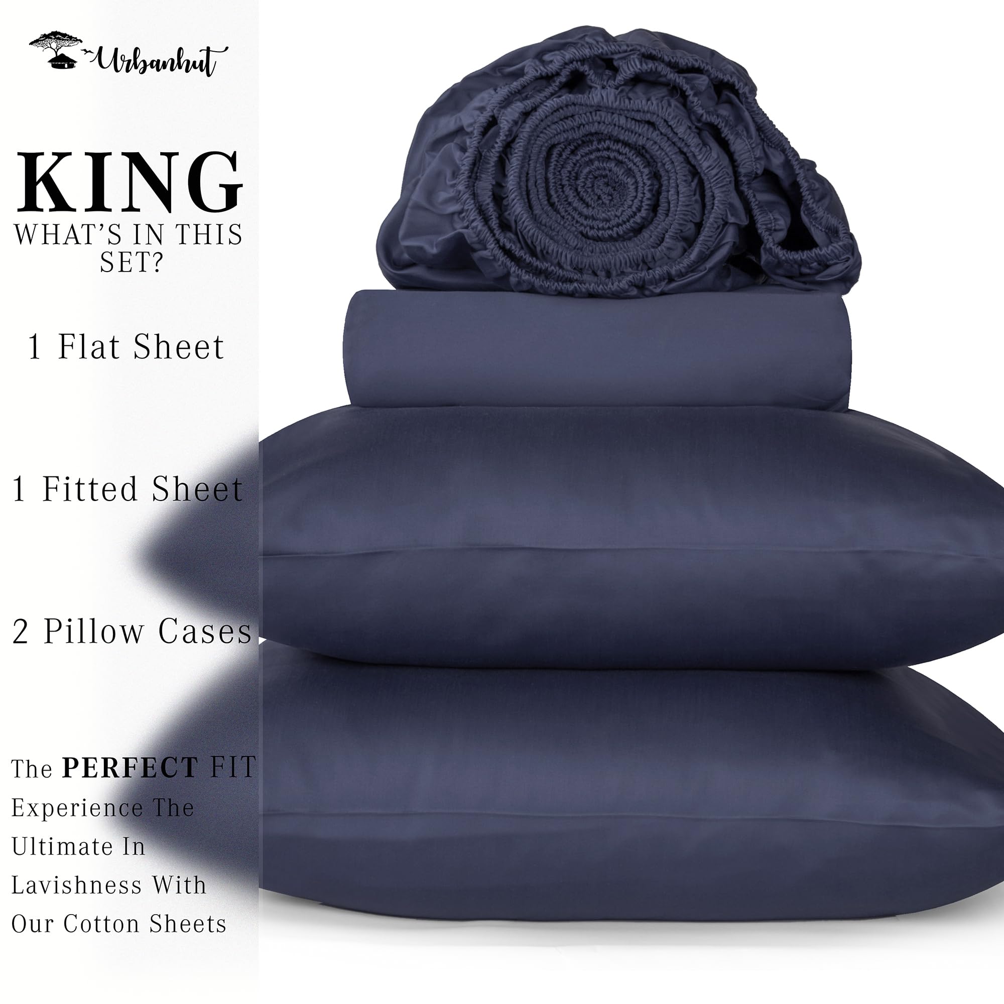 Premium 1000 Thread Count Egyptian Cotton King Sheet Set - 4 PC Luxury Sateen Bed Sheets, Ultra Soft & Breathable Long Staple Cotton, Fits 16