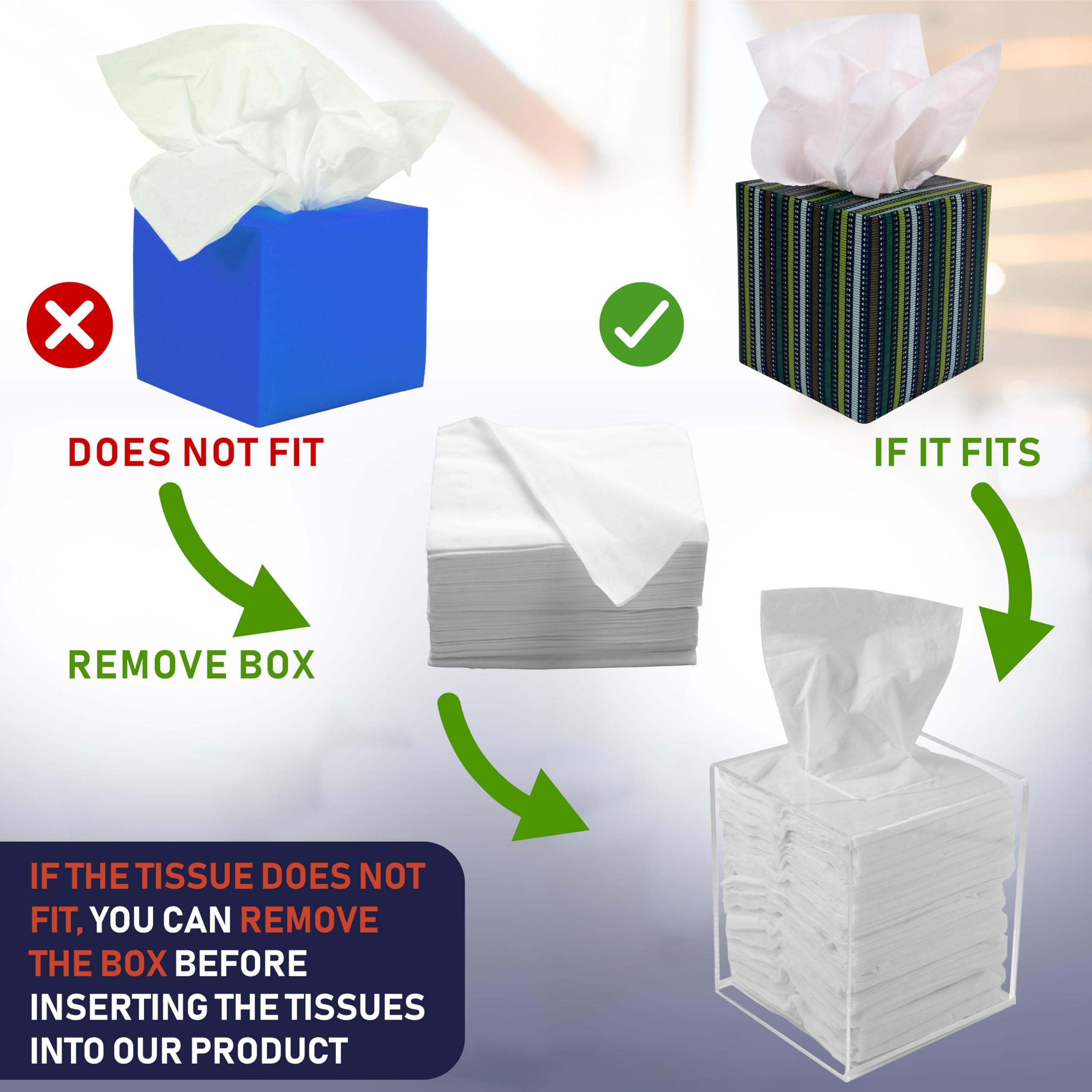 Clear Acrylic Square Tissue Box Holder - Stylish Dispenser for Facial Tissues, Napkins & Dryer Sheets | Perfect for Bathroom Counter, Office Desk, Bedroom Nightstand & Vanity Organizer | Modern Home & Office Decor Accessory