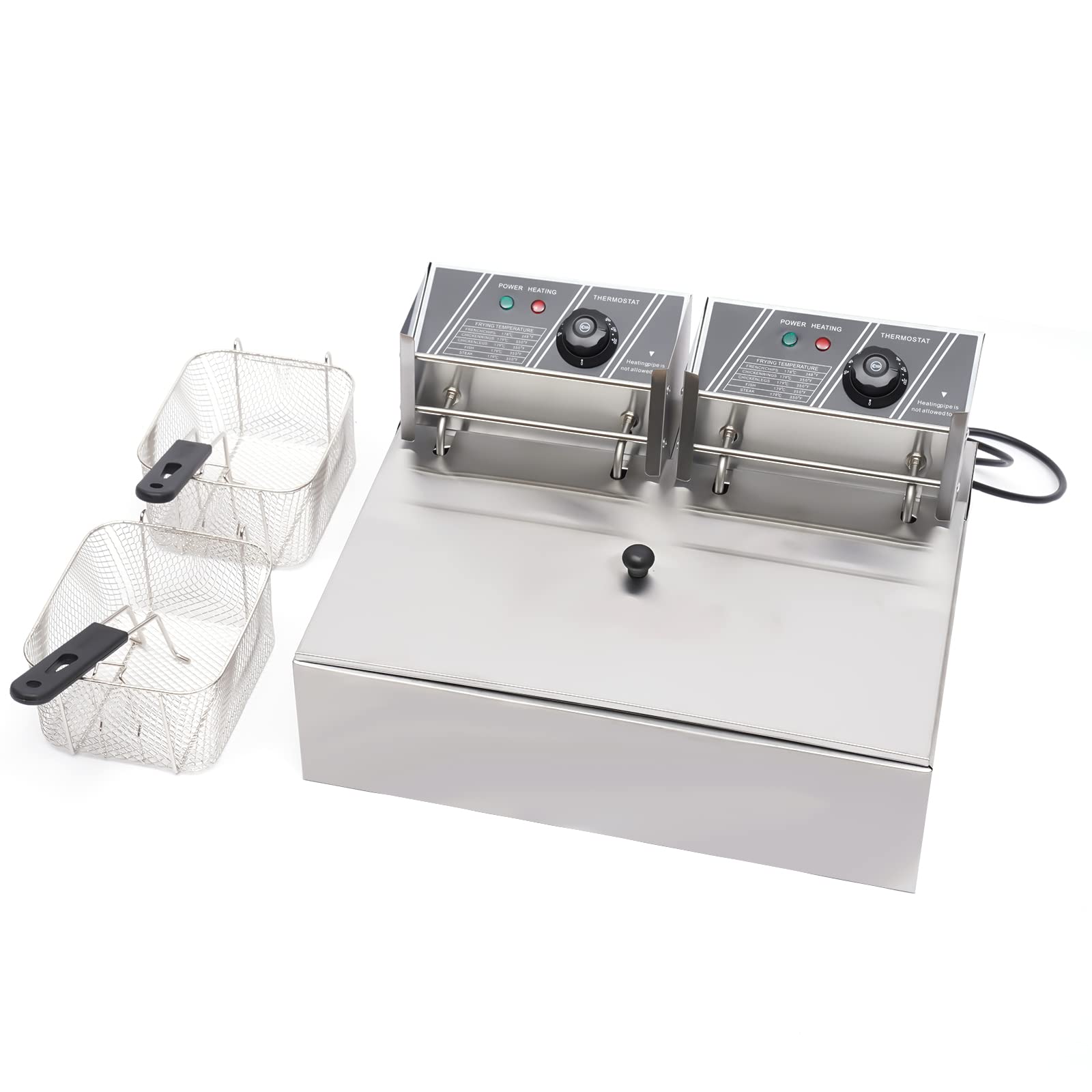12L 5000W Commercial Electric Countertop Deep Fryer - Dual Tank Stainless Steel Deep Fryer with 2 Baskets - Professional Restaurant-Grade Frying Machine for Home & Commercial Kitchens - Perfect for Chicken Wings, French Fries, Donuts & More
