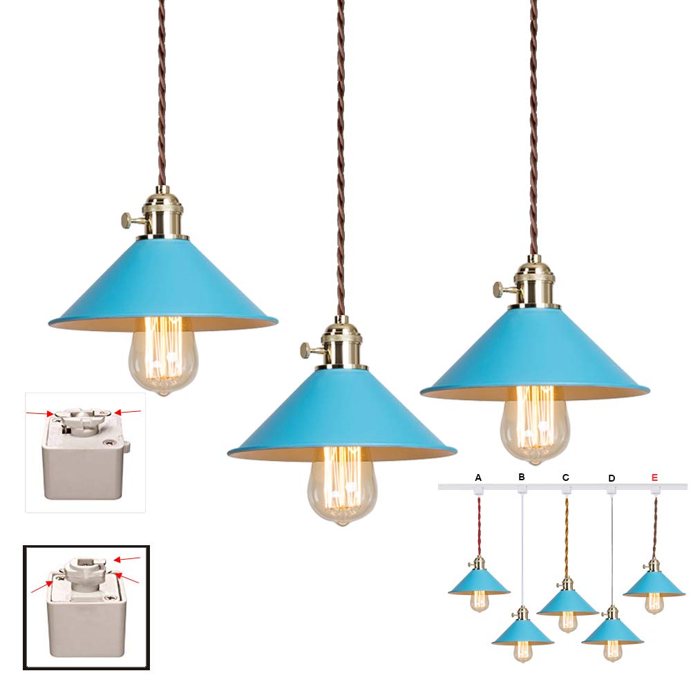 Sky Blue H Track Pendant Lighting - Dimmable Iron Art Fixtures for Kitchen & Kids Room Decor (3-Pack, Bulbs Not Included) | Modern Adjustable Track Lighting for Dining Areas, Bedrooms & Living Spaces