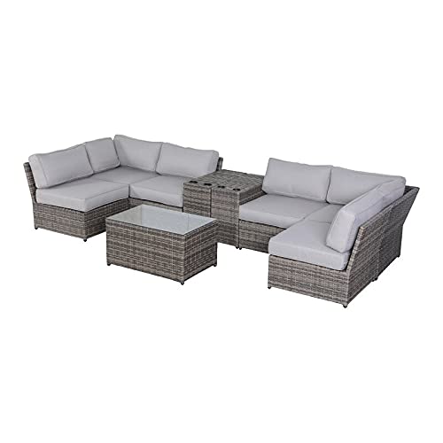 Outdoor Patio Furniture Set 9-Piece Sectional Sofa with Cushions - Waterproof Wicker Rattan Conversation Set for Garden, Poolside, Backyard & Deck (CM-5432)