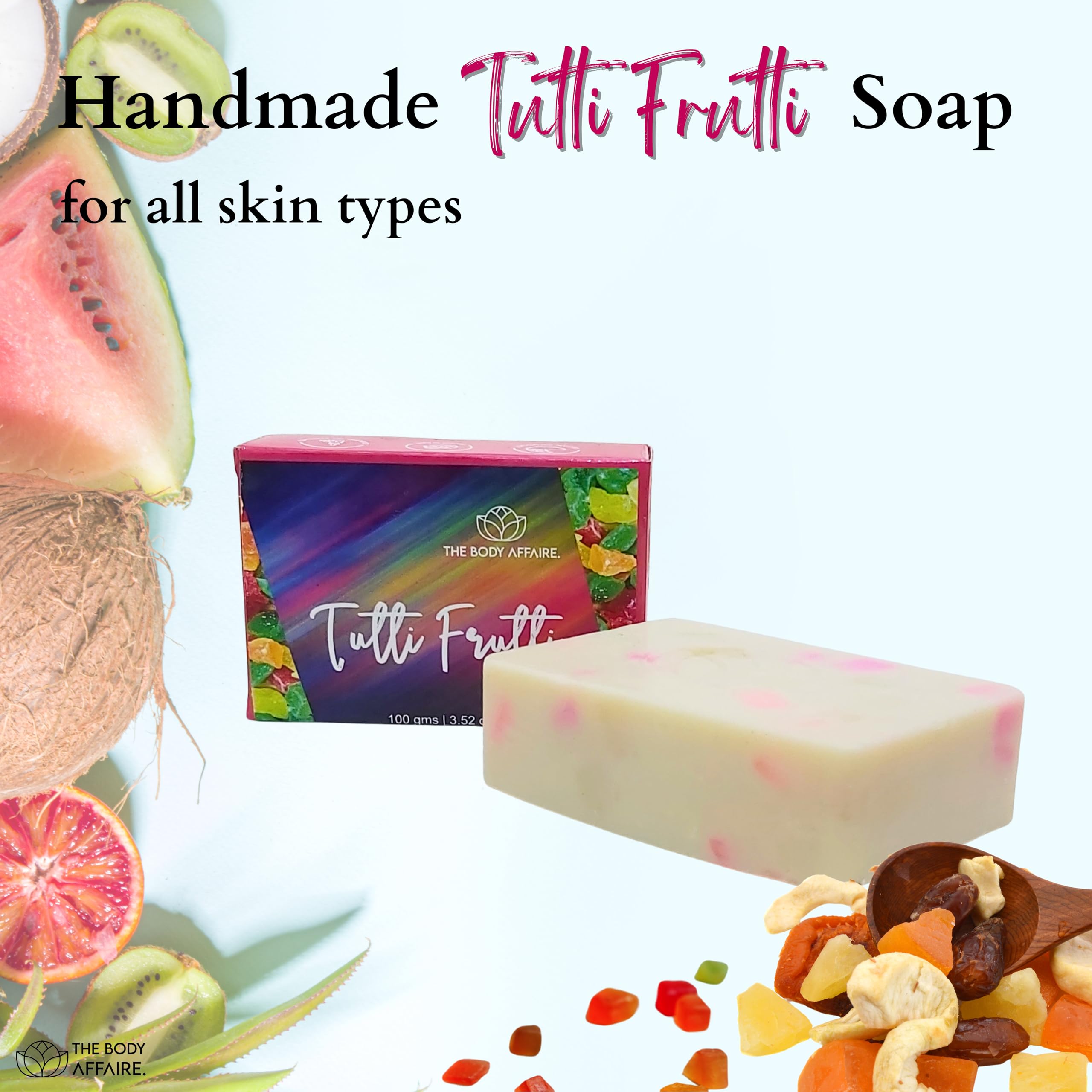 FORGANIK Handmade Natural Soap by The Body Affaire - 100g Tutti Frutti Scented Bar Soap for Face & Body - Perfect for Gifts, Spa Days & Sensitive Skin Care