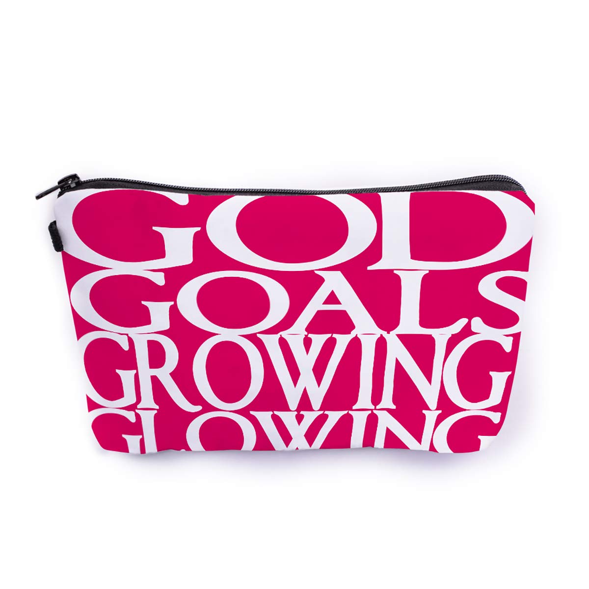 Crazyify Goal and Grow Bright Pink Cosmetic Pouch - Women's Canvas Makeup Bag with Zipper, Travel Toiletry Organizer for Cosmetics Storage | Perfect for Travel, Gym, and Everyday Use
