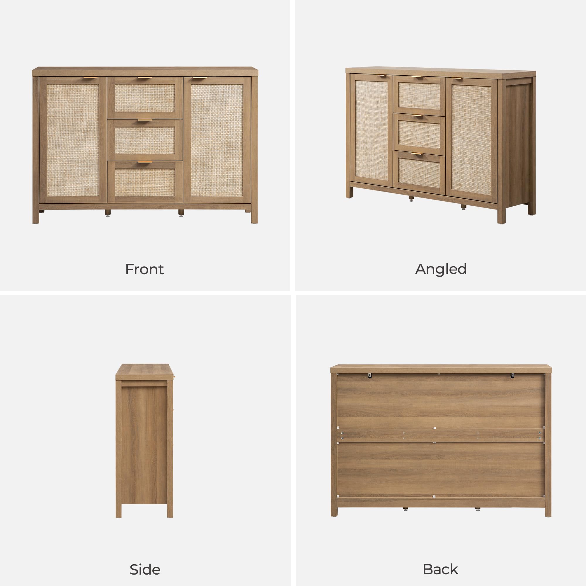SICOTAS Rattan Large Sideboard Buffet Cabinet with Storage - Farmhouse Style Credenza with 3 Drawers & 2 Doors, Boho Wooden Console Coffee Bar Cabinet for Living Room, Kitchen, Entryway - Perfect for Home Decor, Storage Solution and Entertaining Guests