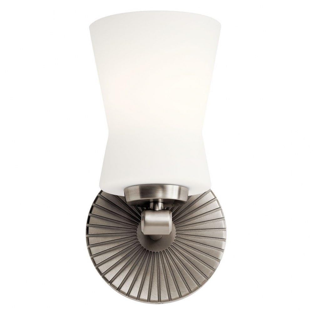 Kichler Brianne 9.5 Inch Wall Sconce - 1 Light Fixture with Satin Etched Cased Opal Glass in Classic Pewter Finish | Perfect for Bedroom, Hallway, and Entryway Lighting