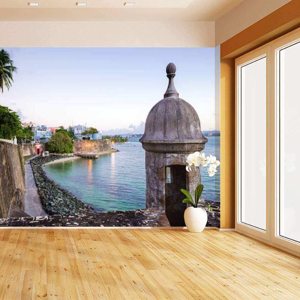 RECETHROWS Peel and Stick Wallpaper - Old San Juan Puerto Rico Landscape Mural, Self-Adhesive Removable Vinyl Wall Sticker for Home Decor (Perfect for Living Rooms, Bedrooms & Offices)