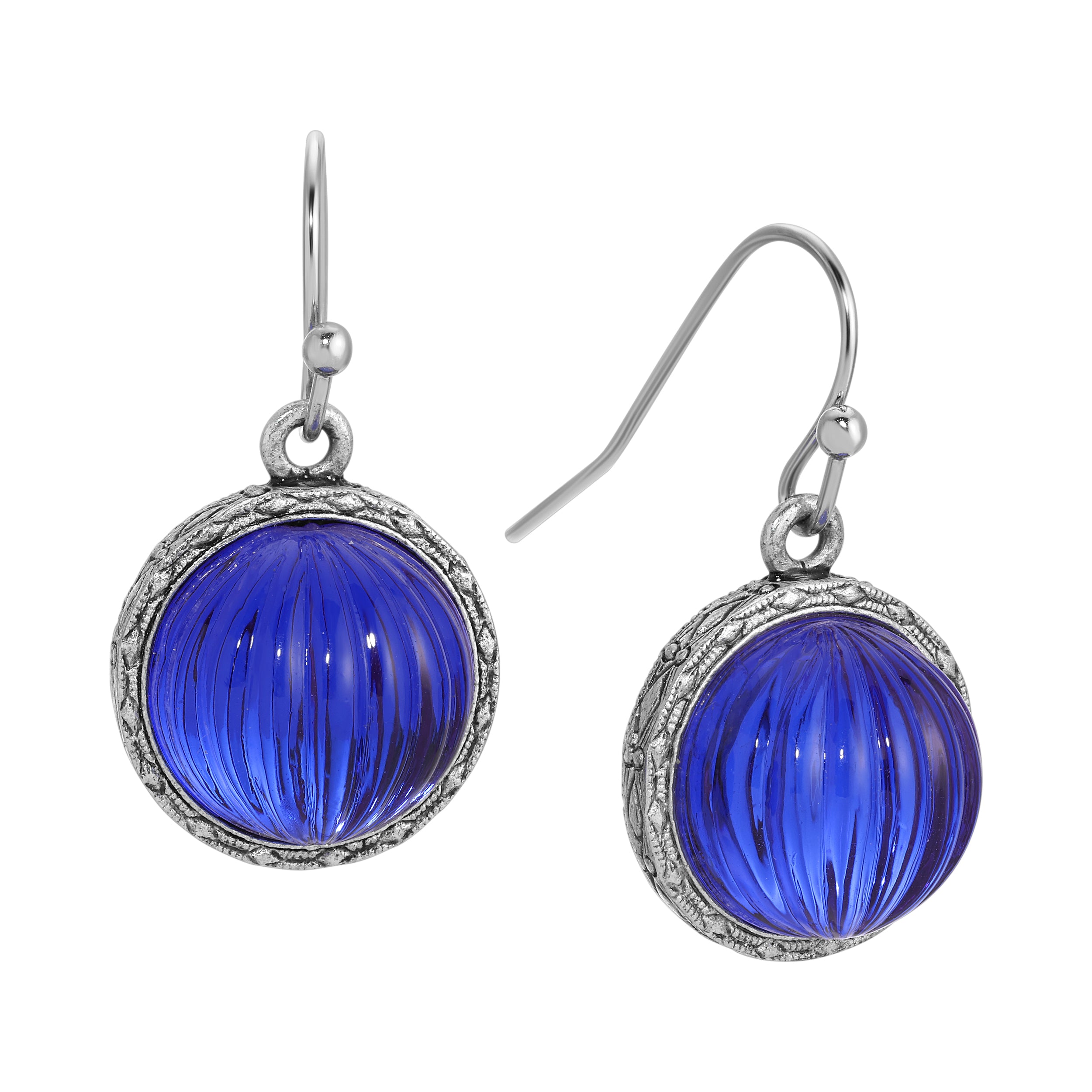 1928 Jewelry Oceanic Sapphire Blue Fluted Stone Drop Earrings for Women - Vintage Inspired Dangle Earrings for Party, Wedding & Special Occasions