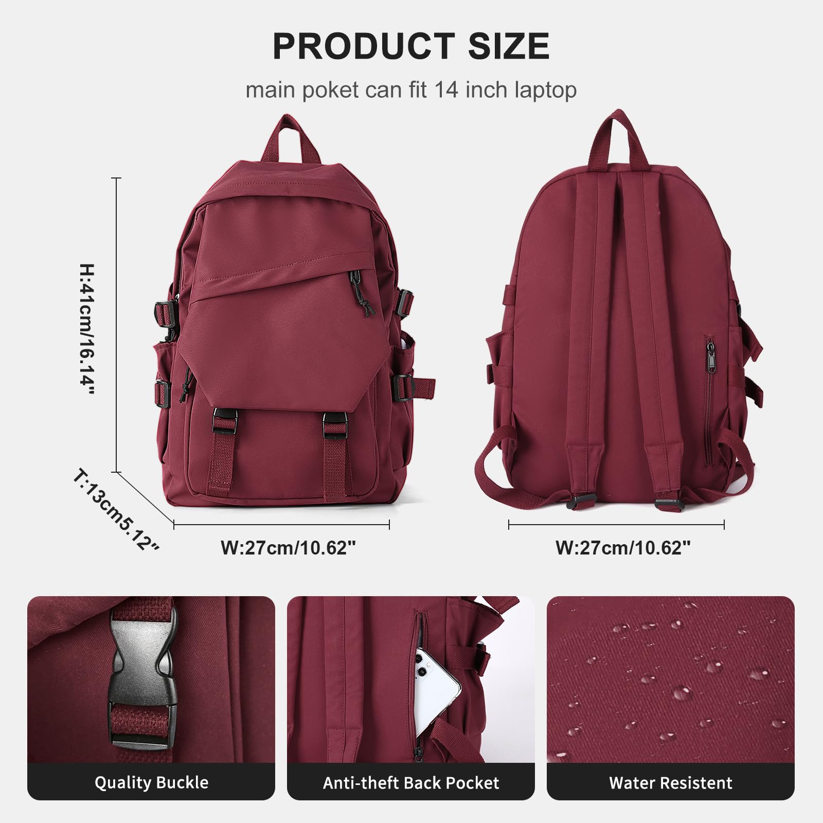 Lightweight Water-Resistant School Backpack for Men & Women - College Laptop Daypack, Casual Travel Rucksack for Sports, High School & Middle School Students | Perfect for Daily Commute, Campus Life & Outdoor Activities (Red)