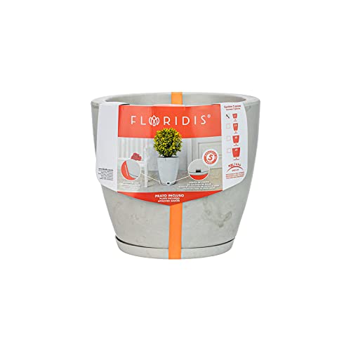Amsterdan Floridis Resin Planter with Drainage Hole & Saucer - 12.6x11.02 Inch (3.86 Gallon) Indoor/Outdoor Grey Marble Flower Pot for Home Decor, Garden, Patio & Office Plants