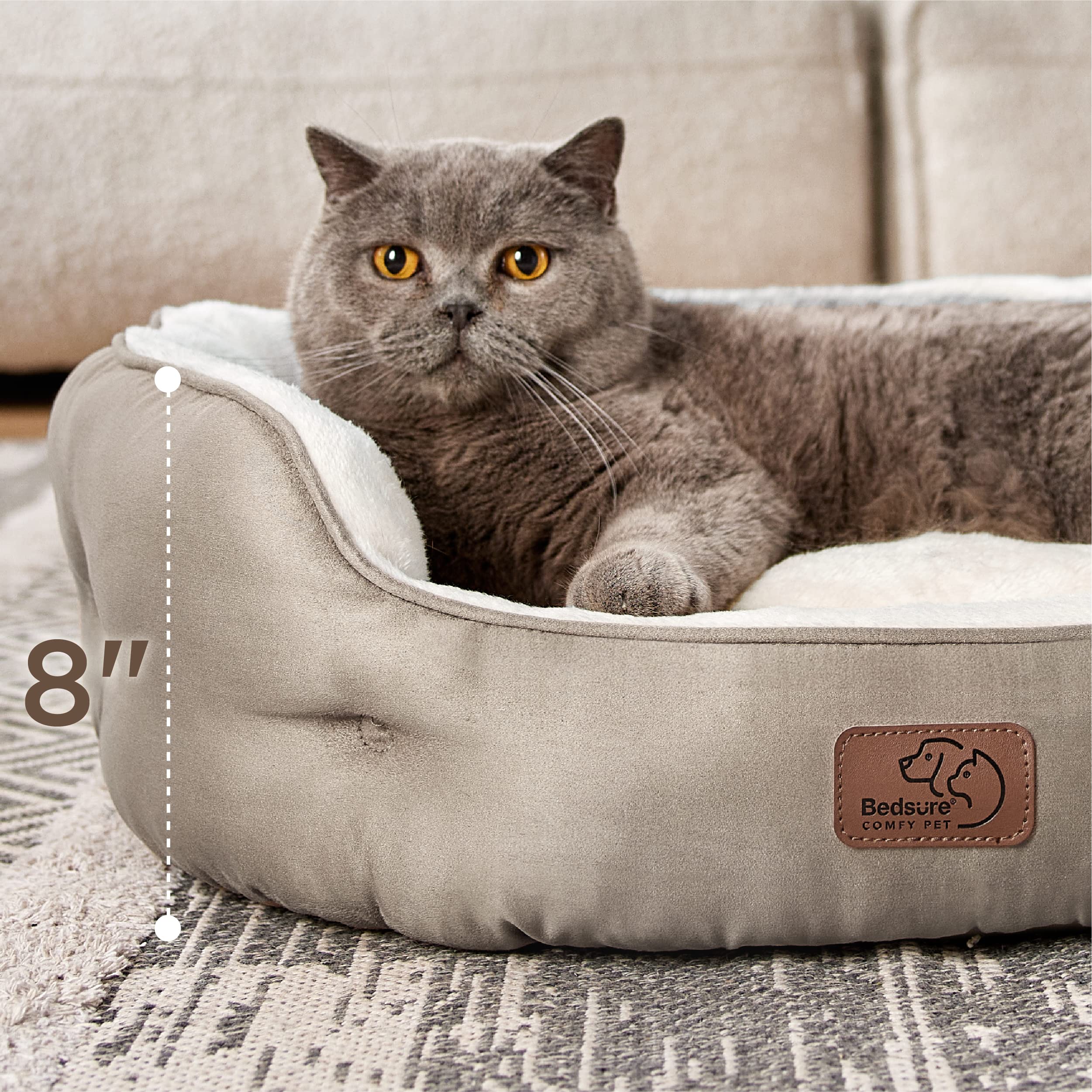 Bedsure Washable Round Pet Bed for Small Dogs & Indoor Cats - Non-Slip Bottom, 25 Inch Taupe Dog Bed & Cat Bed - Perfect for Living Room, Bedroom, or Pet Crate