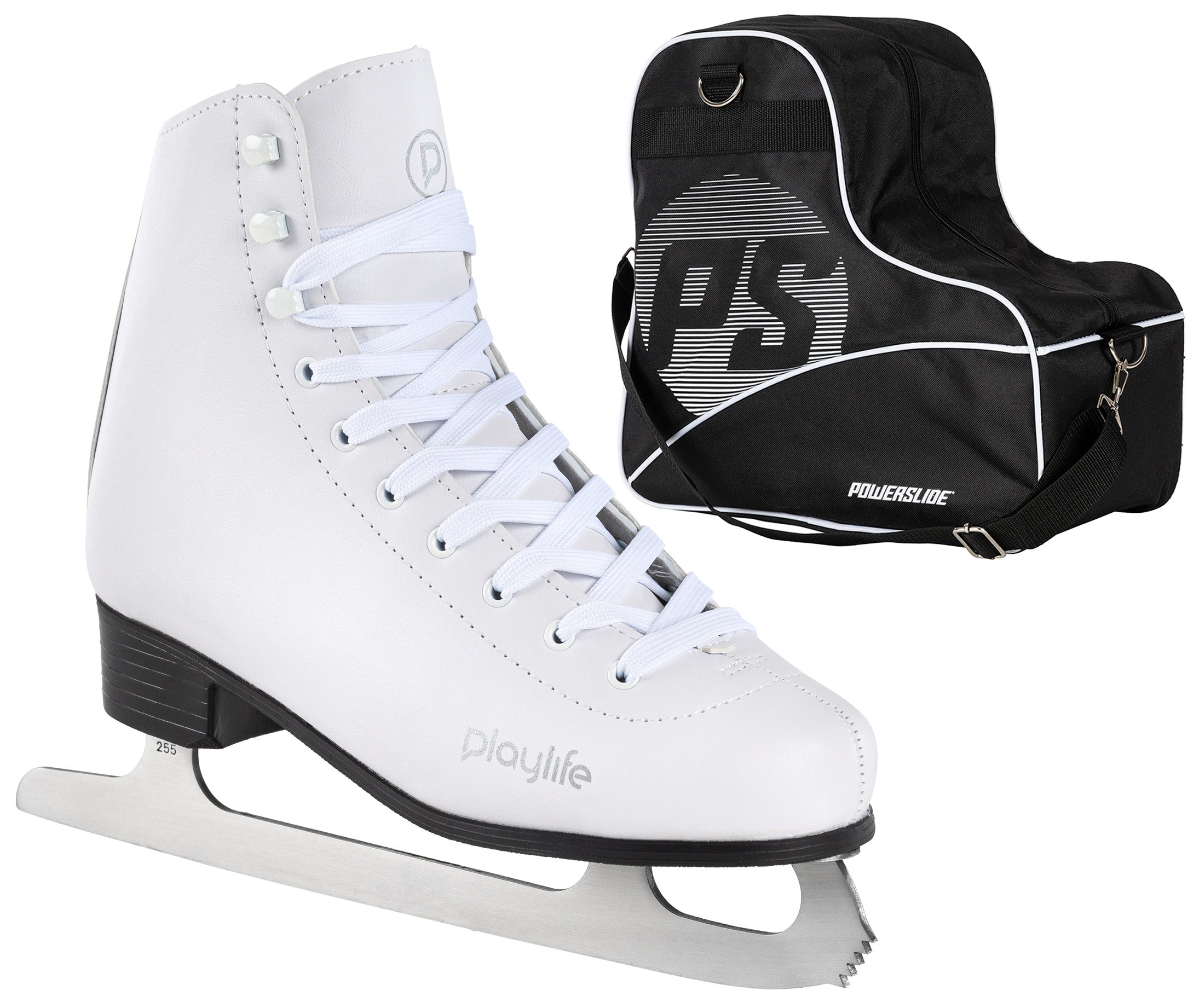 PL Classic White Figure Skates with Ice Skate Bag - Perfect for Ice Skating, Hockey Practice & Winter Sports Gear Storage