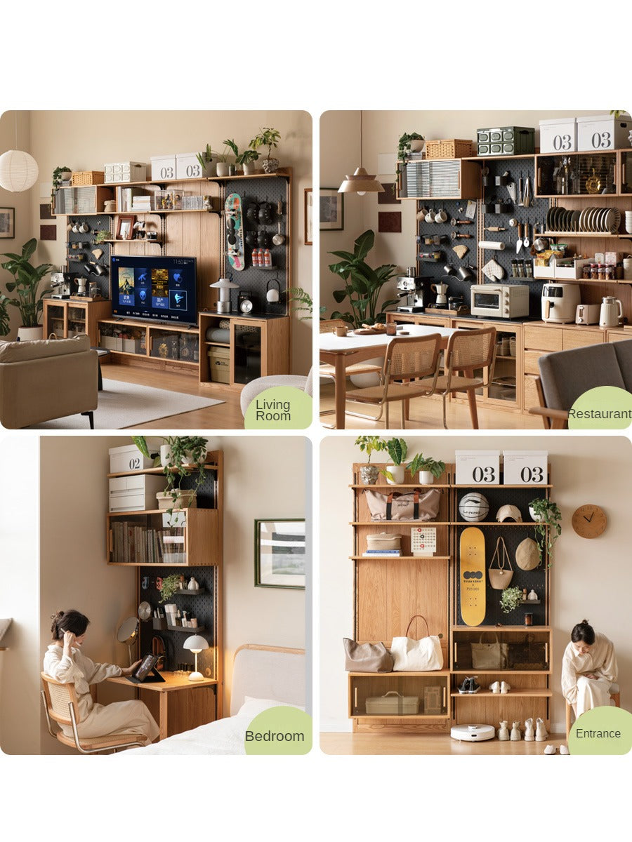 Oak Solid Wood Wall Hanging System & Storage Rack Combo - Durable Wooden Shelf Organizer for Kitchen, Bathroom, Bedroom & Office Storage Solutions