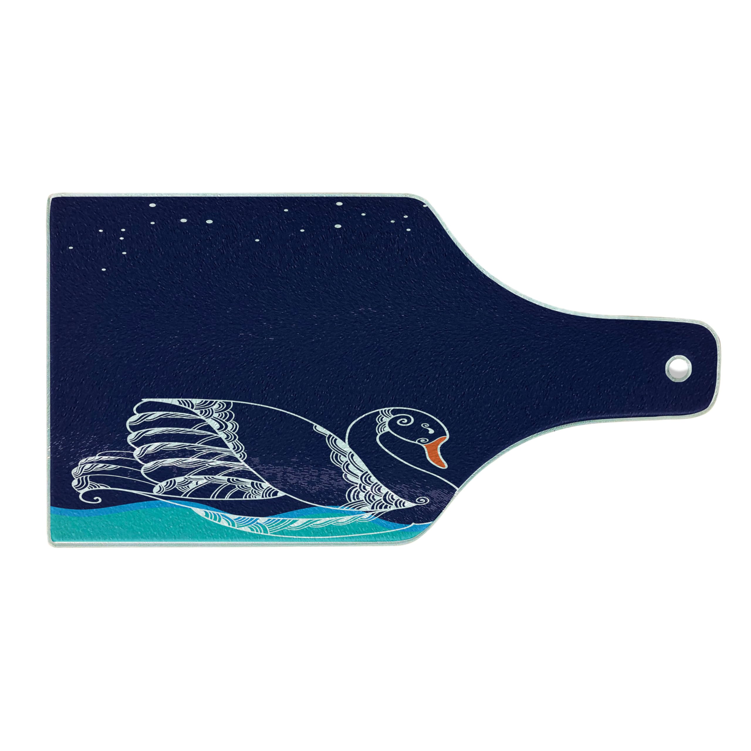Ambesonne Swan Tempered Glass Cutting Board - Elegant Big Winged Swan Silhouette on Dark Starry Night Lake Design - Decorative Serving Board with Wine Bottle Shape in White & Blue - Perfect for Cheese Platters, Charcuterie, and Wine Pairing Parties