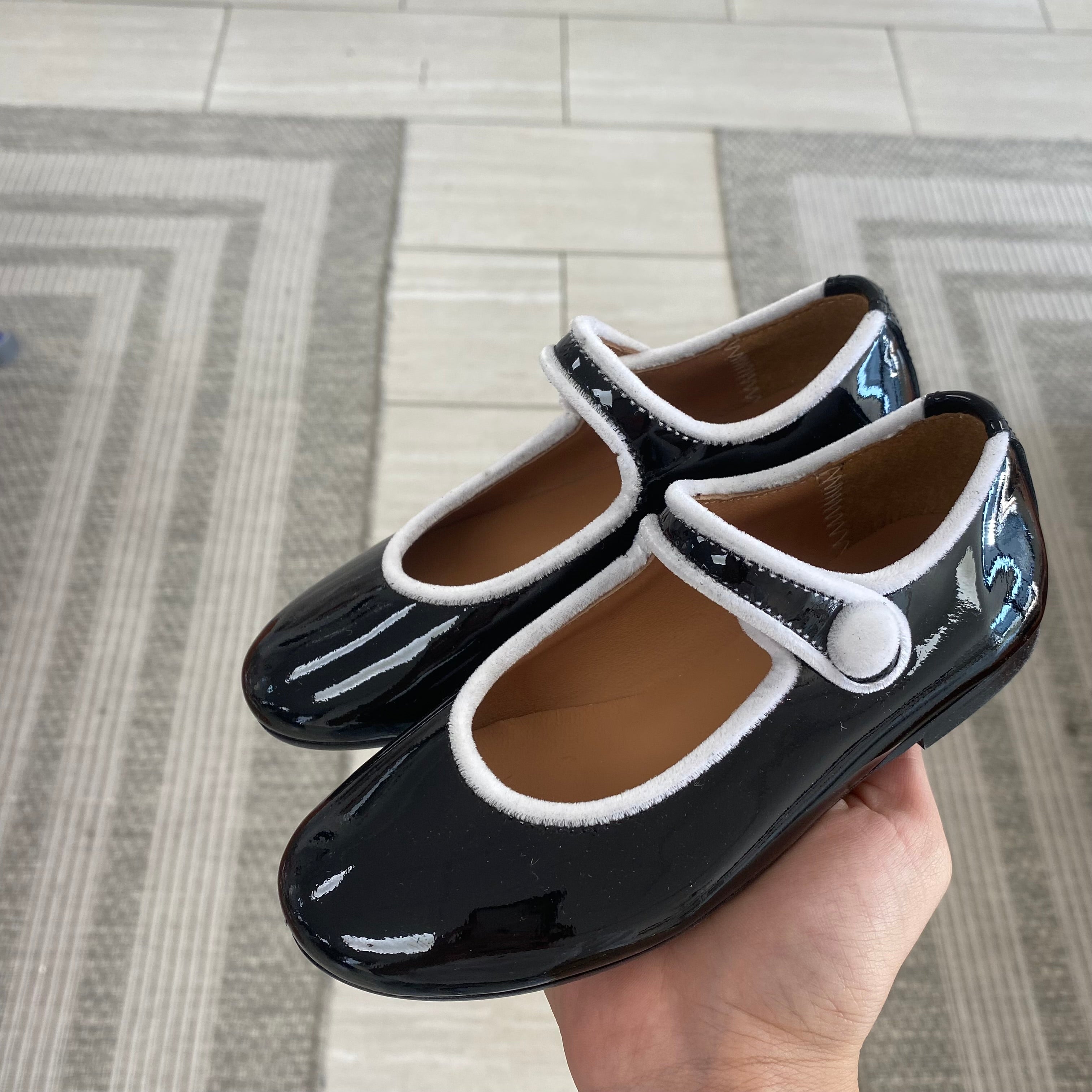 Stylish Black Patent & White Velvet Mary Jane Shoes for Women - Comfortable Dress Flats for Work, Parties & Special Occasions
