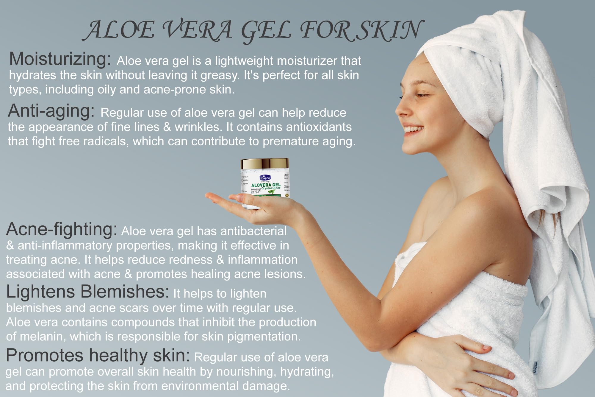 Mapril Pure Aloe Vera Gel for Face & Hair - 120ml | Multipurpose Beauty Care Gel for Skin Glow, Acne Control, Wrinkle Reduction & Scar Lightening | Dark Spot Treatment & Moisturizer for Nourished Skin & Hair | Perfect for Daily Skincare Routine, Sunburn Relief & Hair Hydration