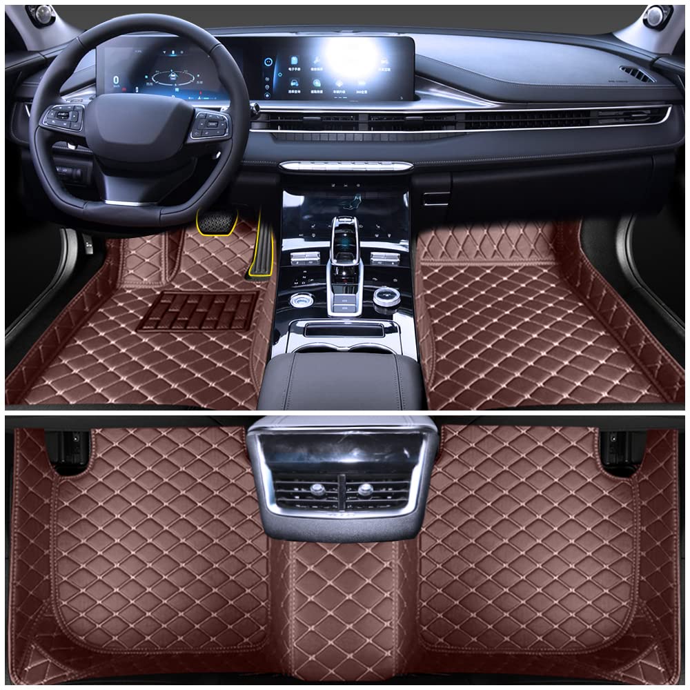 Premium Custom Car Floor Mats for Dodge RAM 1500 (2011-2017) - Luxury Leather, Waterproof & Non-Slip Full Coverage Floor Liners - Complete Set in Coffee Brown - Perfect for Off-Roading, Daily Commuting & All-Weather Protection